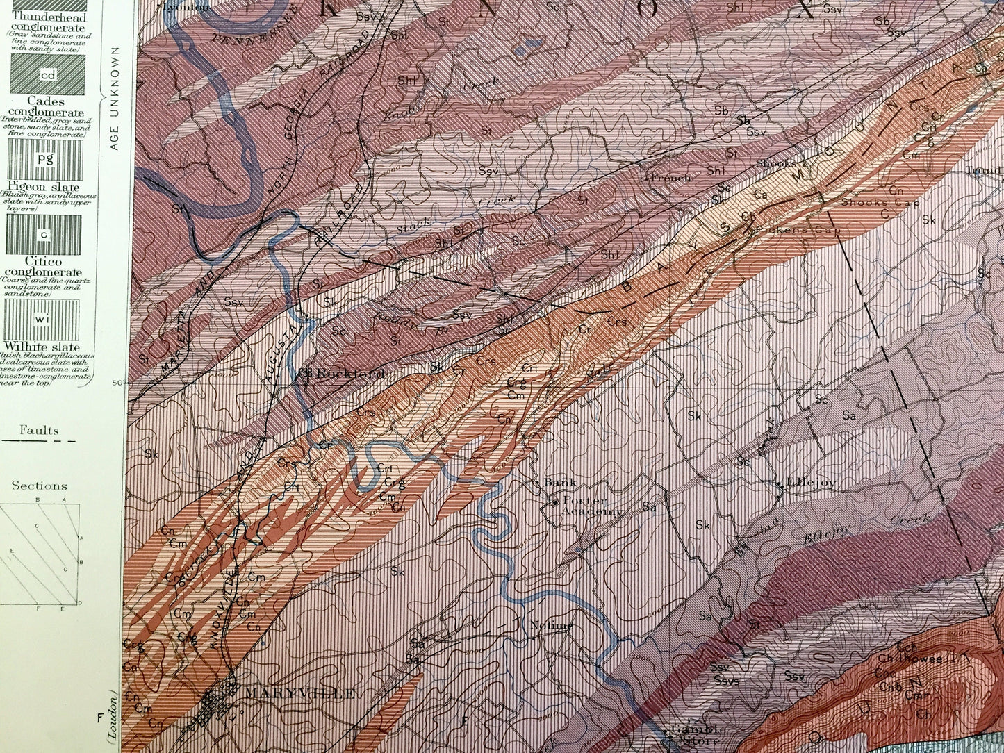 Antique Knoxville, Tennessee 1884 US Geological Survey Topographic Map – Knox, Sevier, Blount, Swain County, Maryville, Sevierville, TN