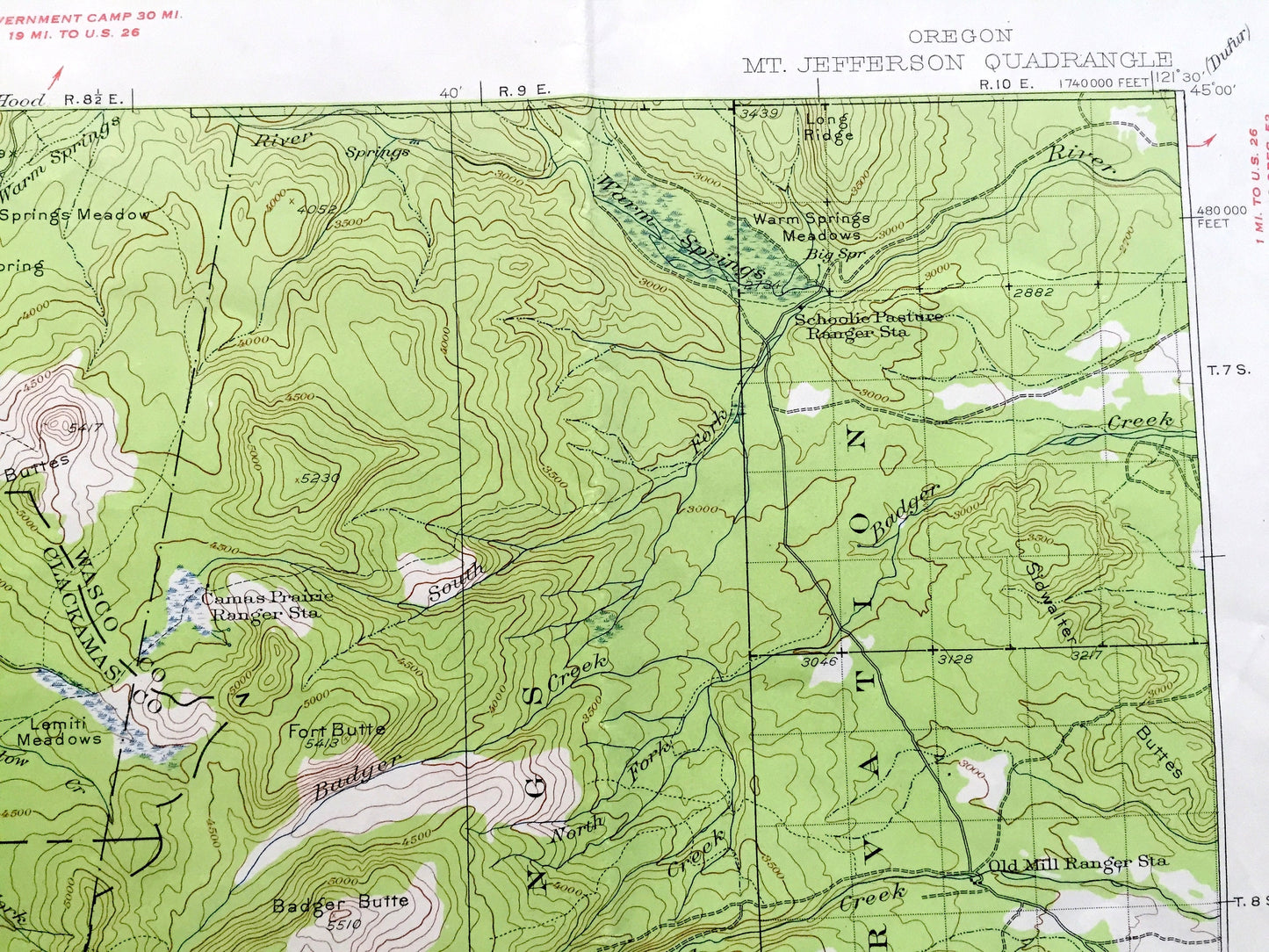 Antique Mt Jefferson, Oregon 1927 US Geological Survey Topographic Map – Marion, Clackamas, Linn County, Mount Hood National Forest, OR, Mt