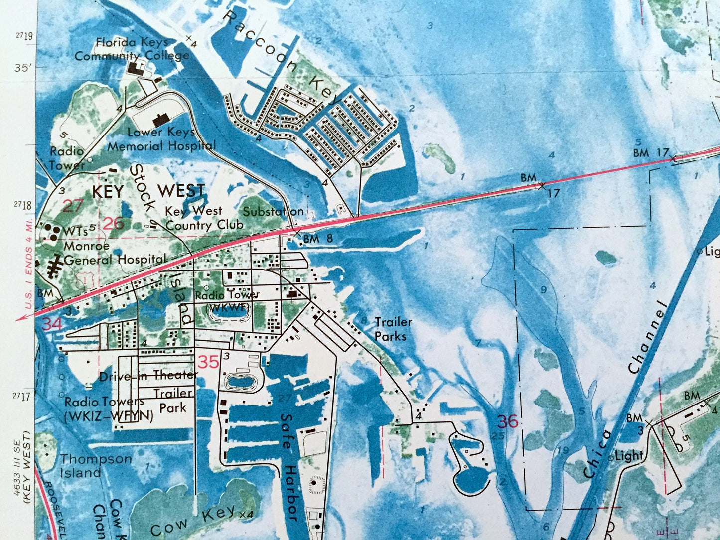 Antique Boca Chica Key, Florida 1971 US Geological Survey Topographic Map – Monroe County, Key West, Saddlebunch, Stock Island, Raccoon FL