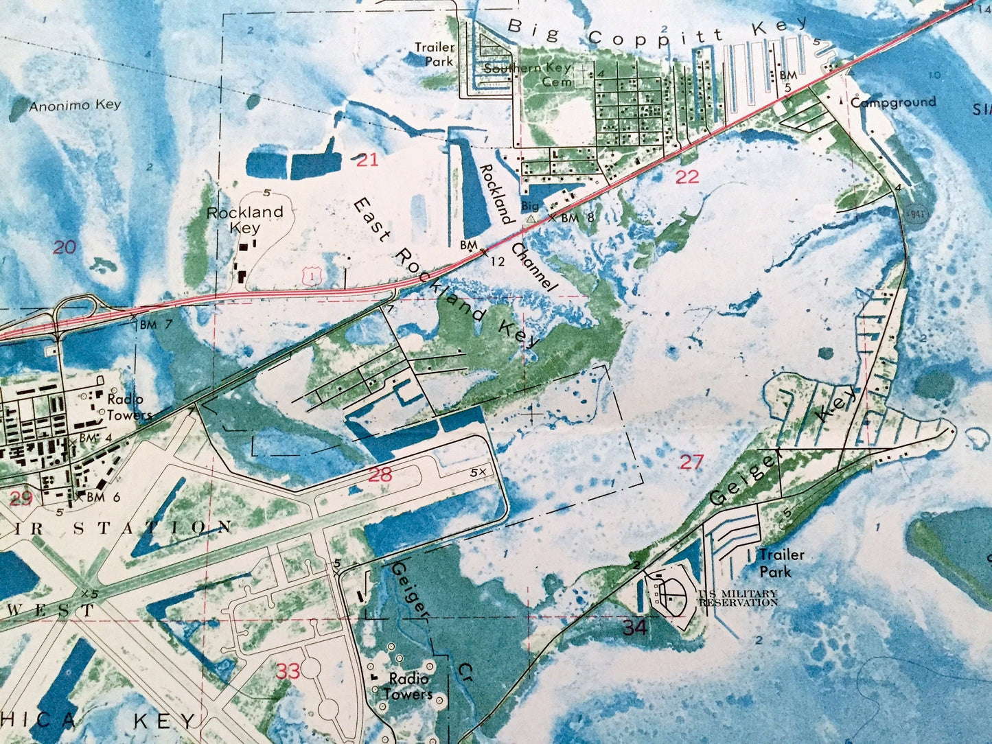 Antique Boca Chica Key, Florida 1971 US Geological Survey Topographic Map – Monroe County, Key West, Saddlebunch, Stock Island, Raccoon FL