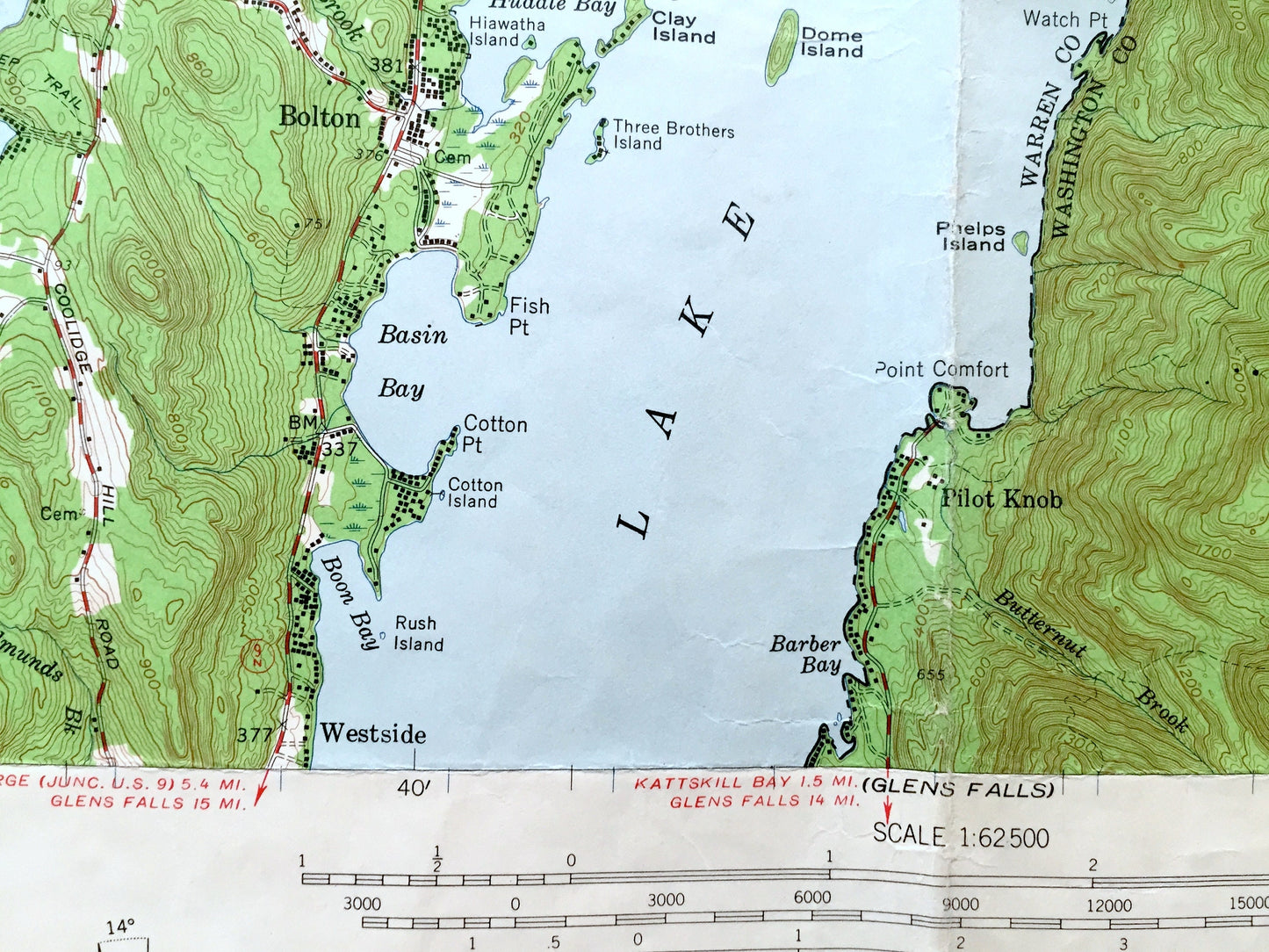 Antique Bolton Landing, New York 1958 US Geological Survey Topographic Map – Adirondacks, Lake George, Silver Bay, Horicon, Hague Schroon NY