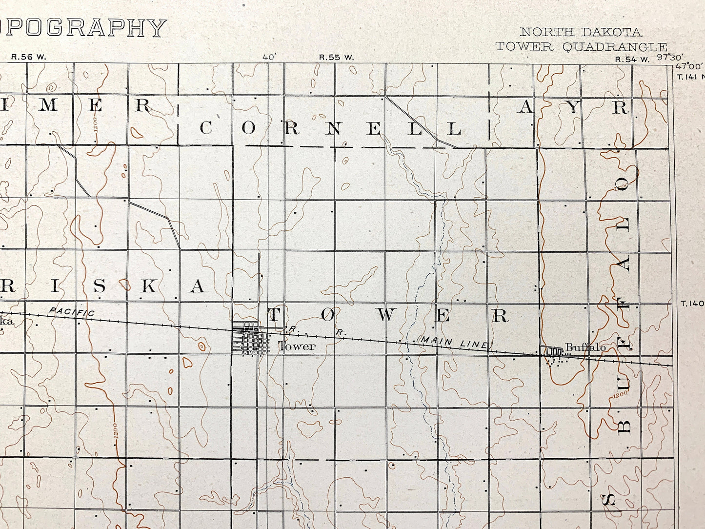 Antique Tower City, North Dakota 1897 US Geological Survey Topographic Map – Cass, Barnes, Ransom County, Valley City, Buffalo, Oriska ND