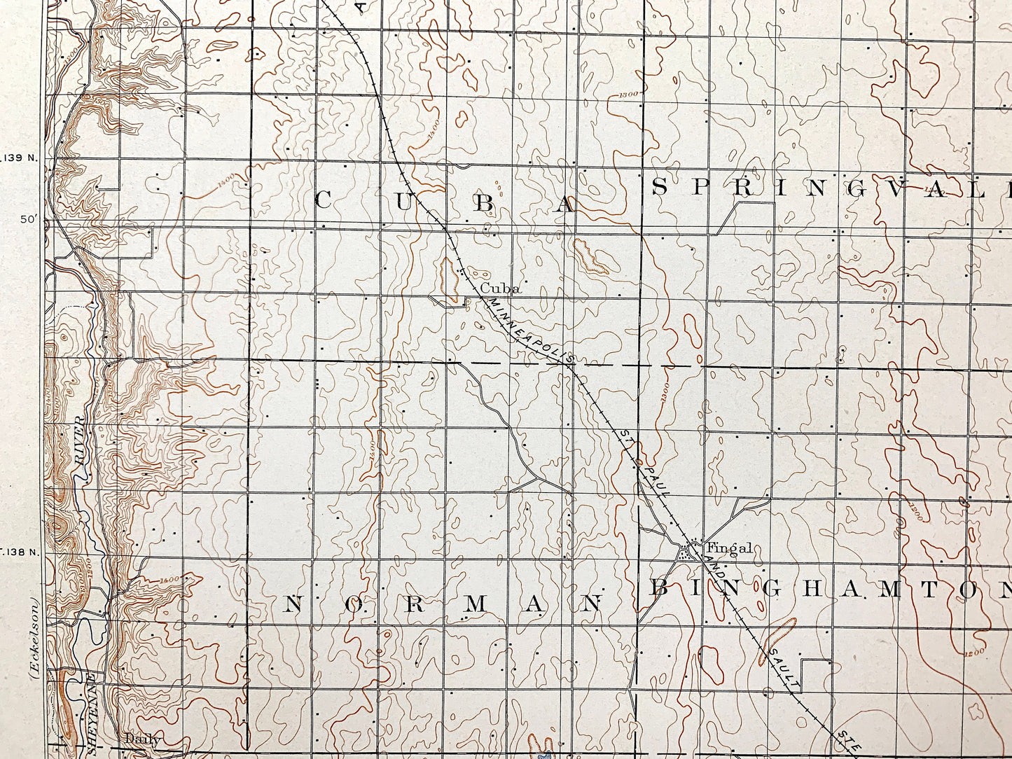 Antique Tower City, North Dakota 1897 US Geological Survey Topographic Map – Cass, Barnes, Ransom County, Valley City, Buffalo, Oriska ND