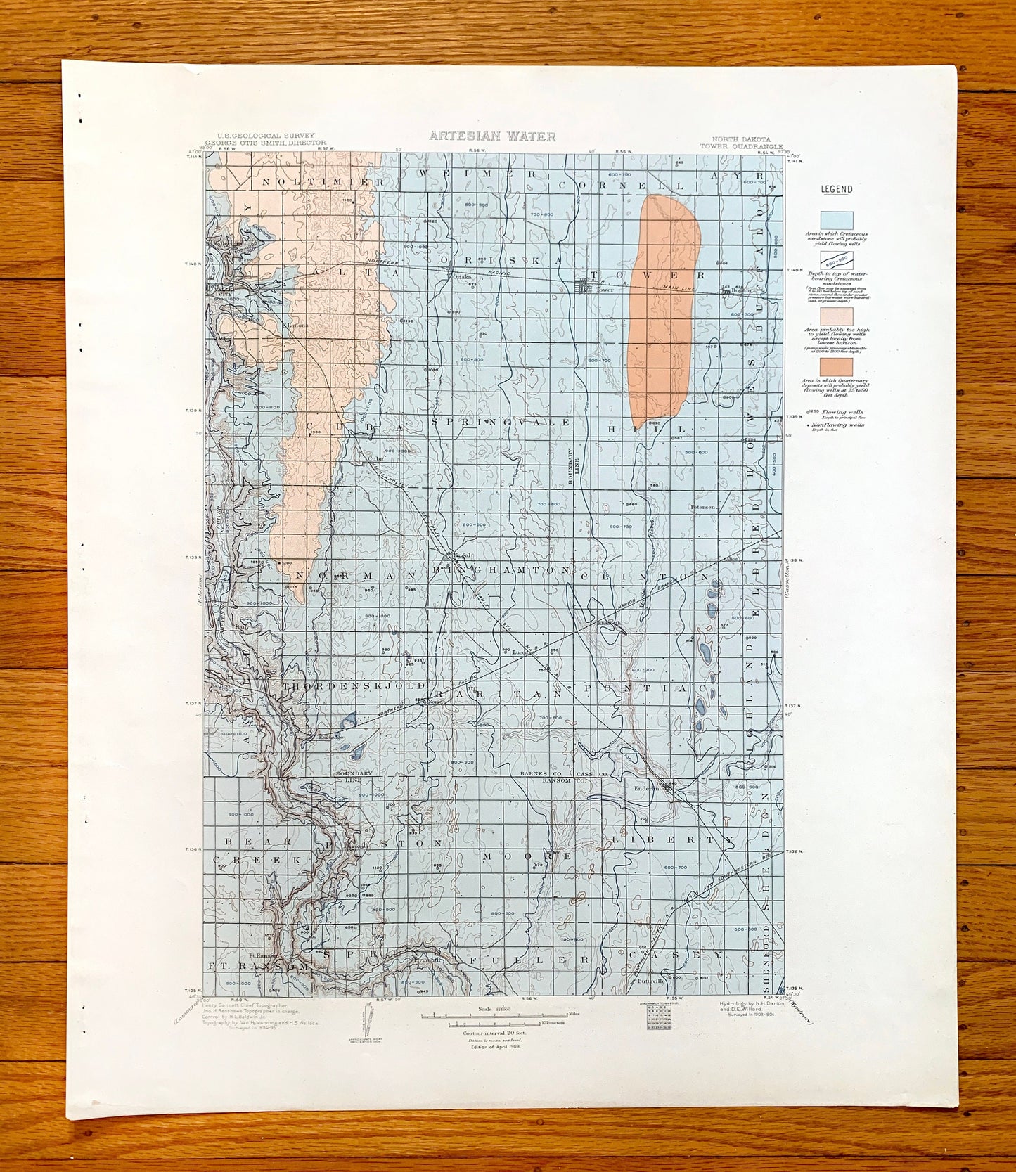 Antique Tower City, North Dakota 1909 US Geological Survey Topographic Map – Cass, Barnes, Ransom County, Valley City, Buffalo, Oriska ND