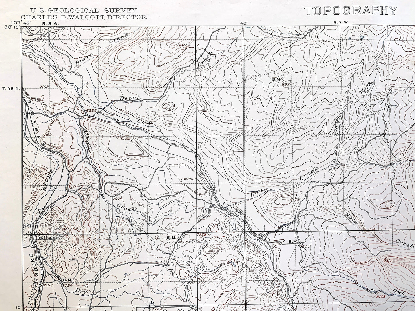 Antique Ouray, Colorado 1904 US Geological Survey Topographic Map – Uncompahgre National Forest, Gunnison, Hinsdale County, Chimney Peak