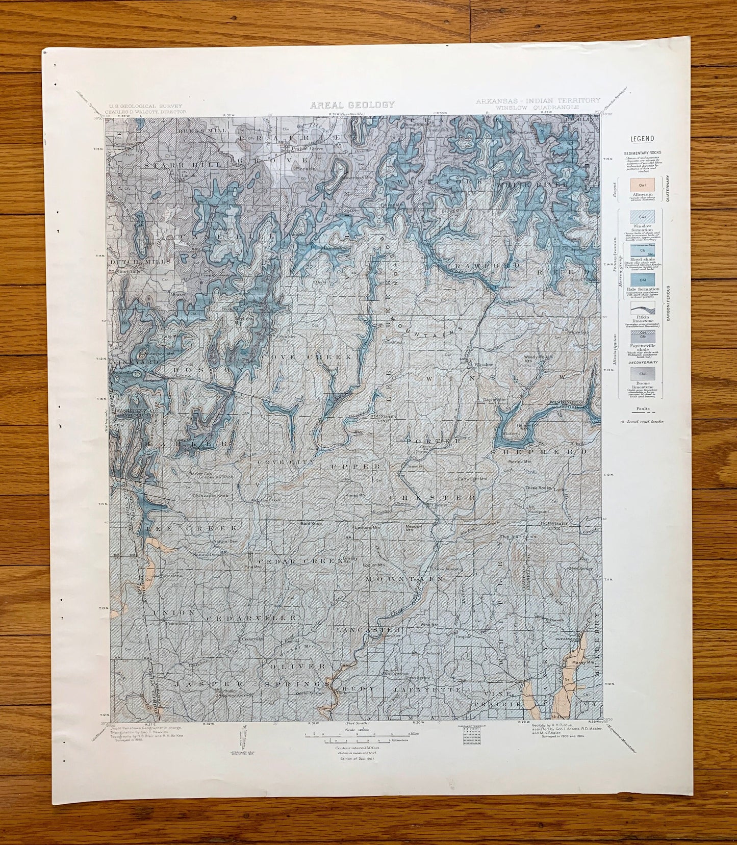 Antique Winslow, Arkansas 1907 US Geological Survey Topographic Map – Washington, Crawford County, White River, Boston Mountains, Jasper AR