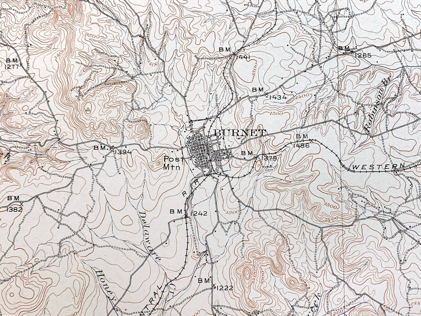 Antique Burnet, Texas 1909 US Geological Survey Topographic Map – San Saba, Llano, Williamson, Travis County, Marble Falls, Kingsland, TX