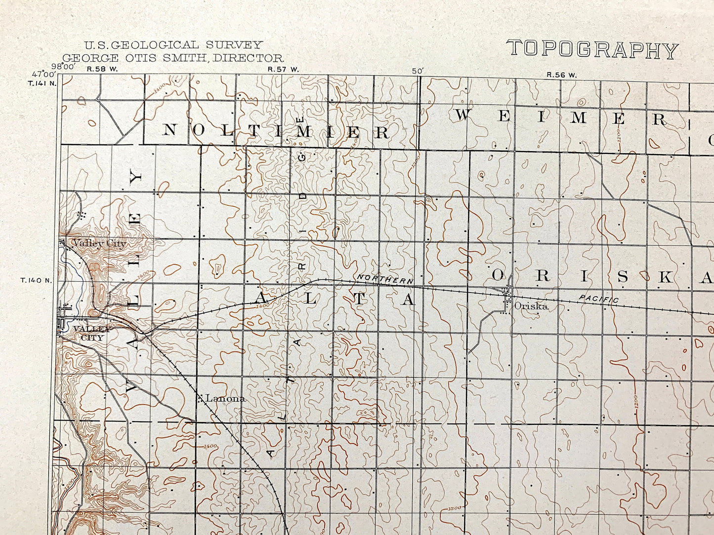 Antique Tower City, North Dakota 1897 US Geological Survey Topographic Map – Cass, Barnes, Ransom County, Valley City, Buffalo, Oriska ND