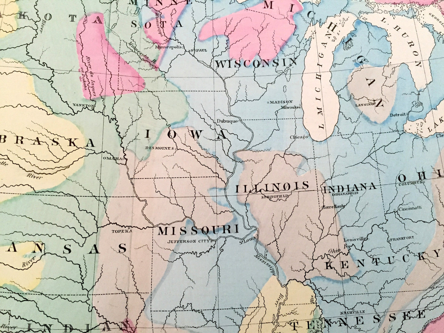 Antique 1874 Geological Formations Map of the United States from O.W. Gray's Atlas of the United States; Stedman, Brown & Lyon — USA America