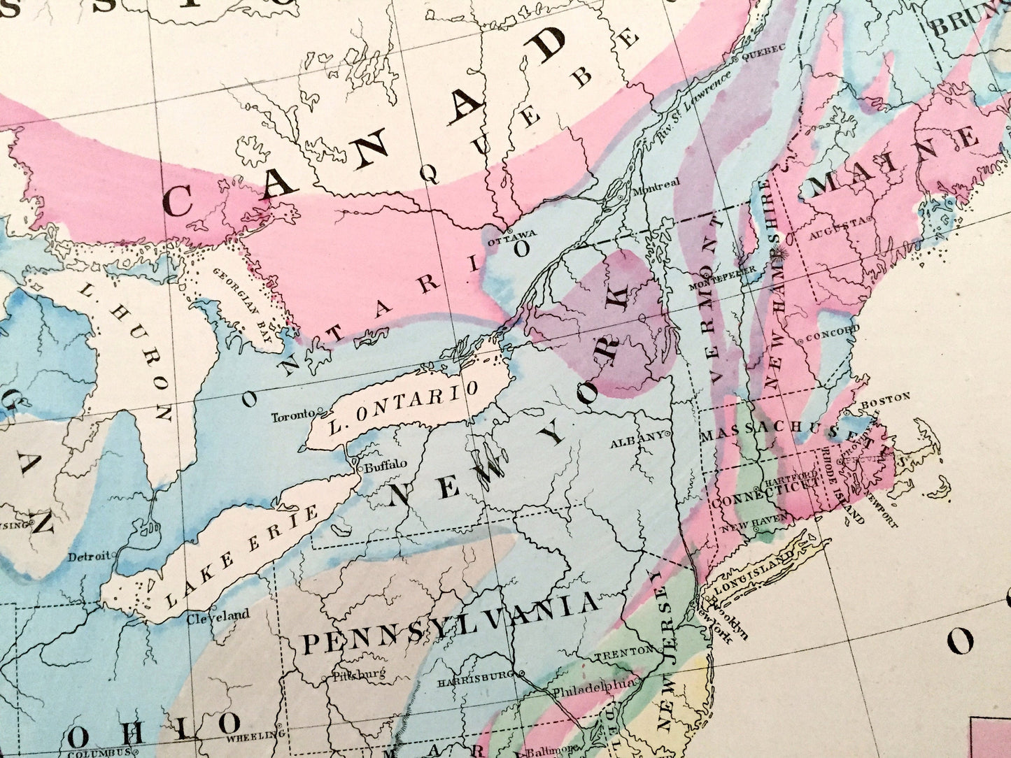 Antique 1874 Geological Formations Map of the United States from O.W. Gray's Atlas of the United States; Stedman, Brown & Lyon — USA America