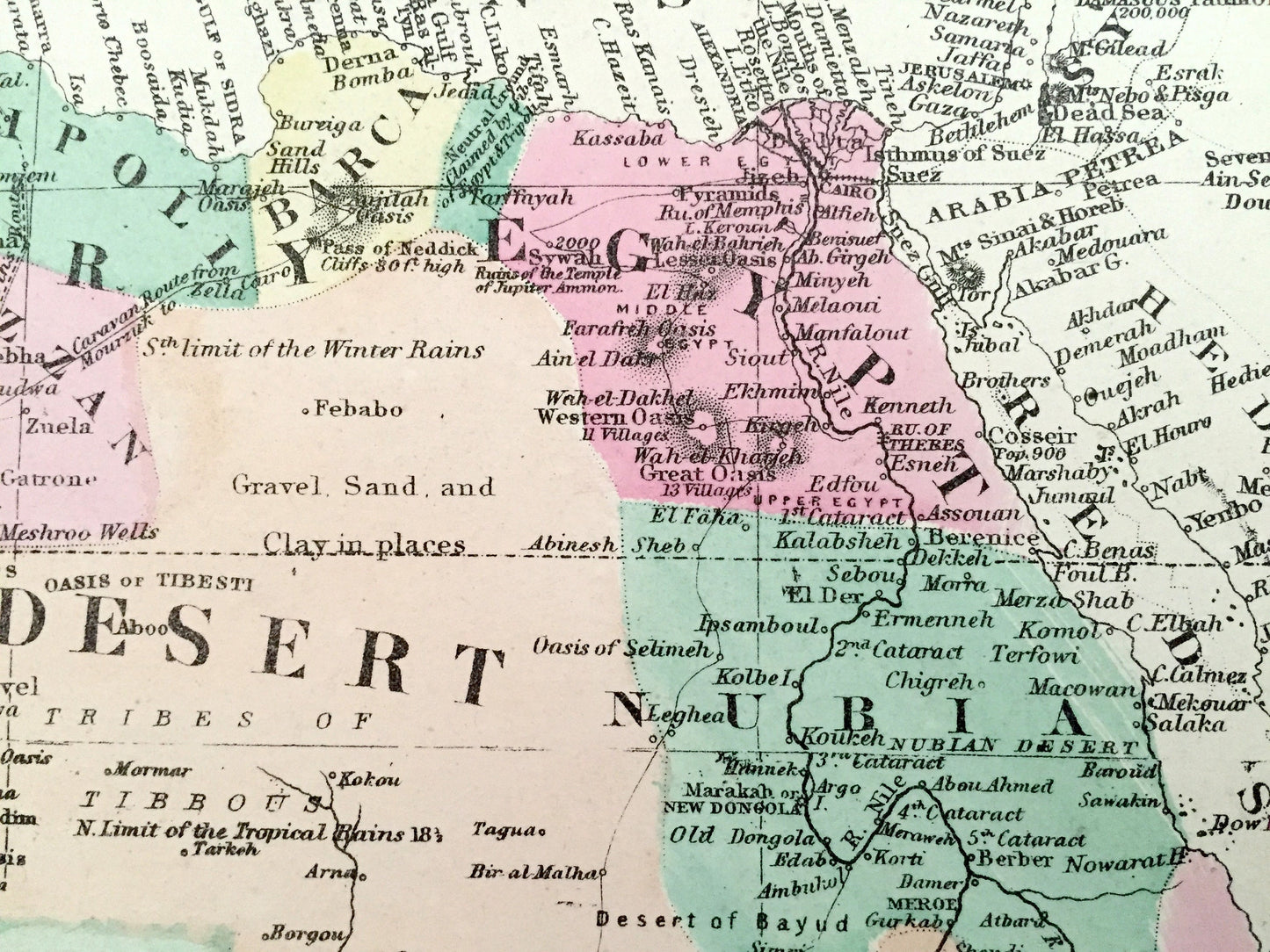 Antique 1874 Africa and Europe Map from O.W. Gray's Atlas of United States of America; Stedman, Brown & Lyon – Sudan, Sahara, Congo, Egypt