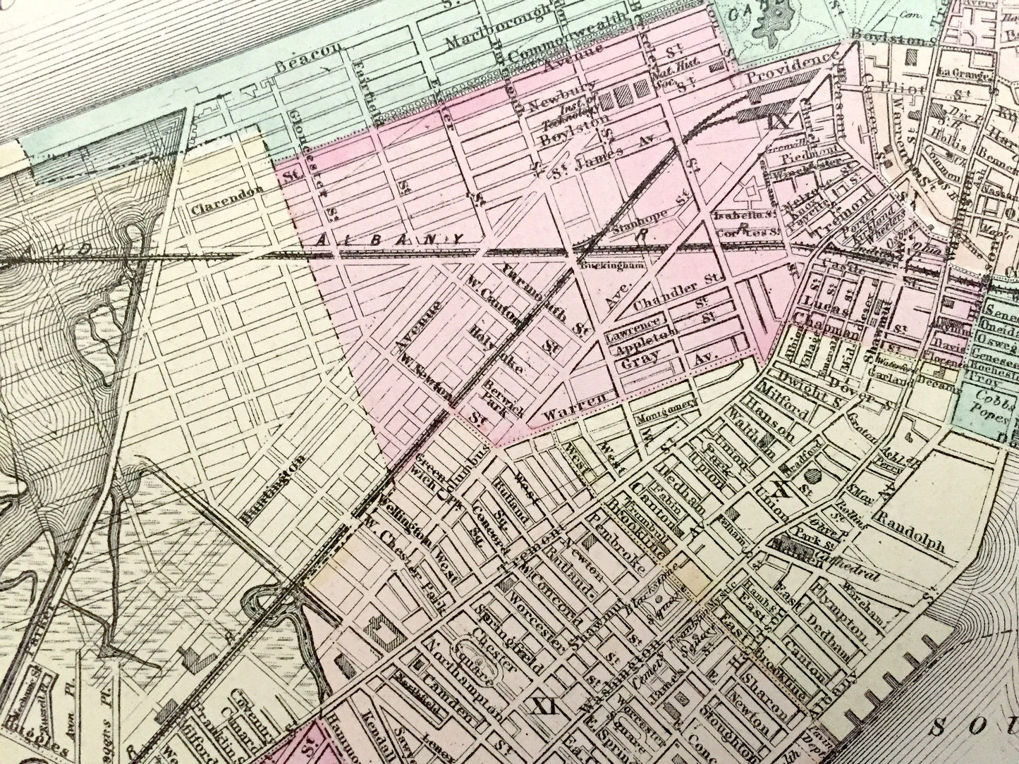 Antique 1874 Boston / Massachusetts State Map from O.W. Gray's Atlas of United States of America; Stedman, Brown & Lyon – Rhode Island