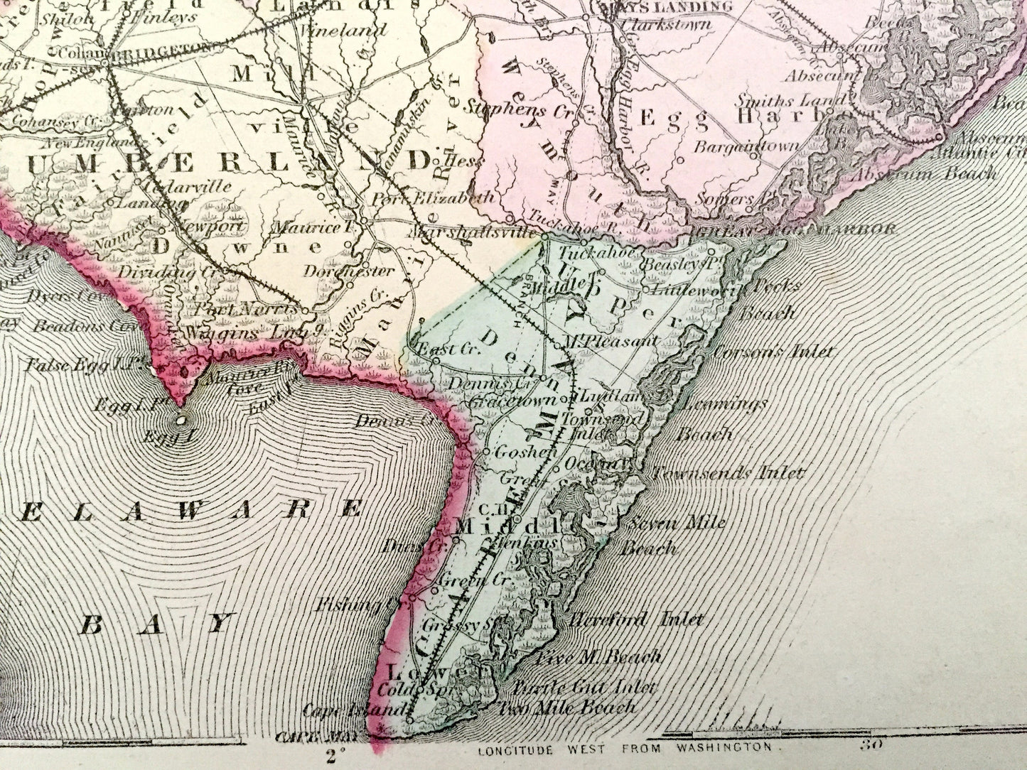 Antique 1874 New Jersey / Maryland and Delaware State Map from O.W. Gray's Atlas of United States of America; Stedman, Brown & Lyon — DC
