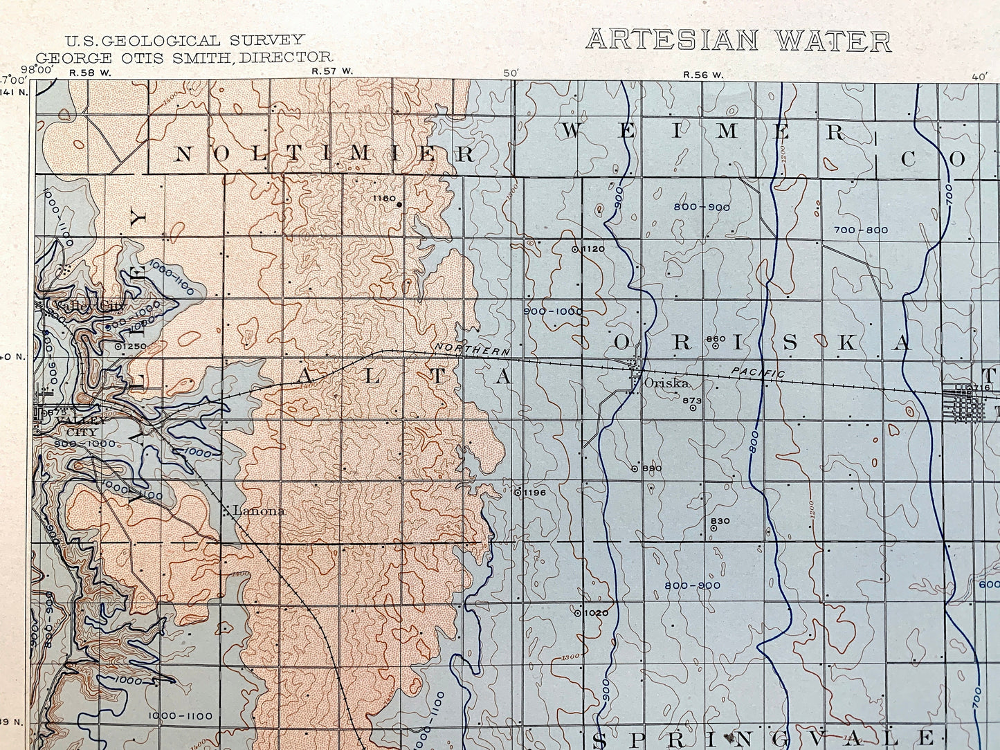 Antique Tower City, North Dakota 1909 US Geological Survey Topographic Map – Cass, Barnes, Ransom County, Valley City, Buffalo, Oriska ND