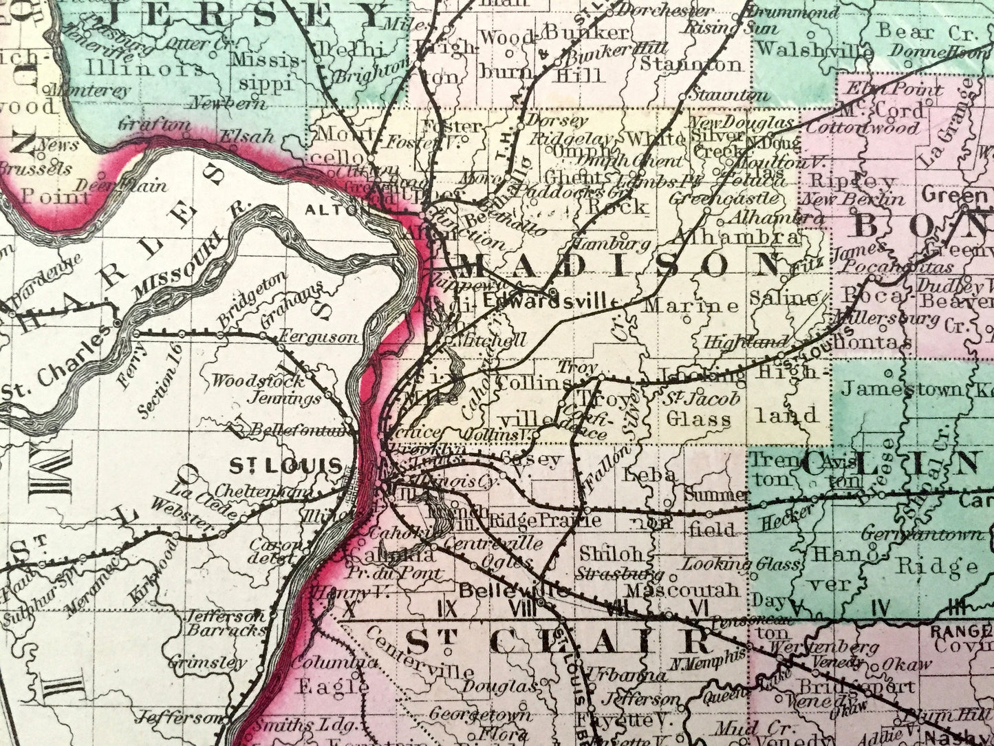 Antique 1874 Illinois / Missouri and Indiana State Map from O.W. Gray's Atlas of United States of America; Stedman, Brown & Lyon – Chicago