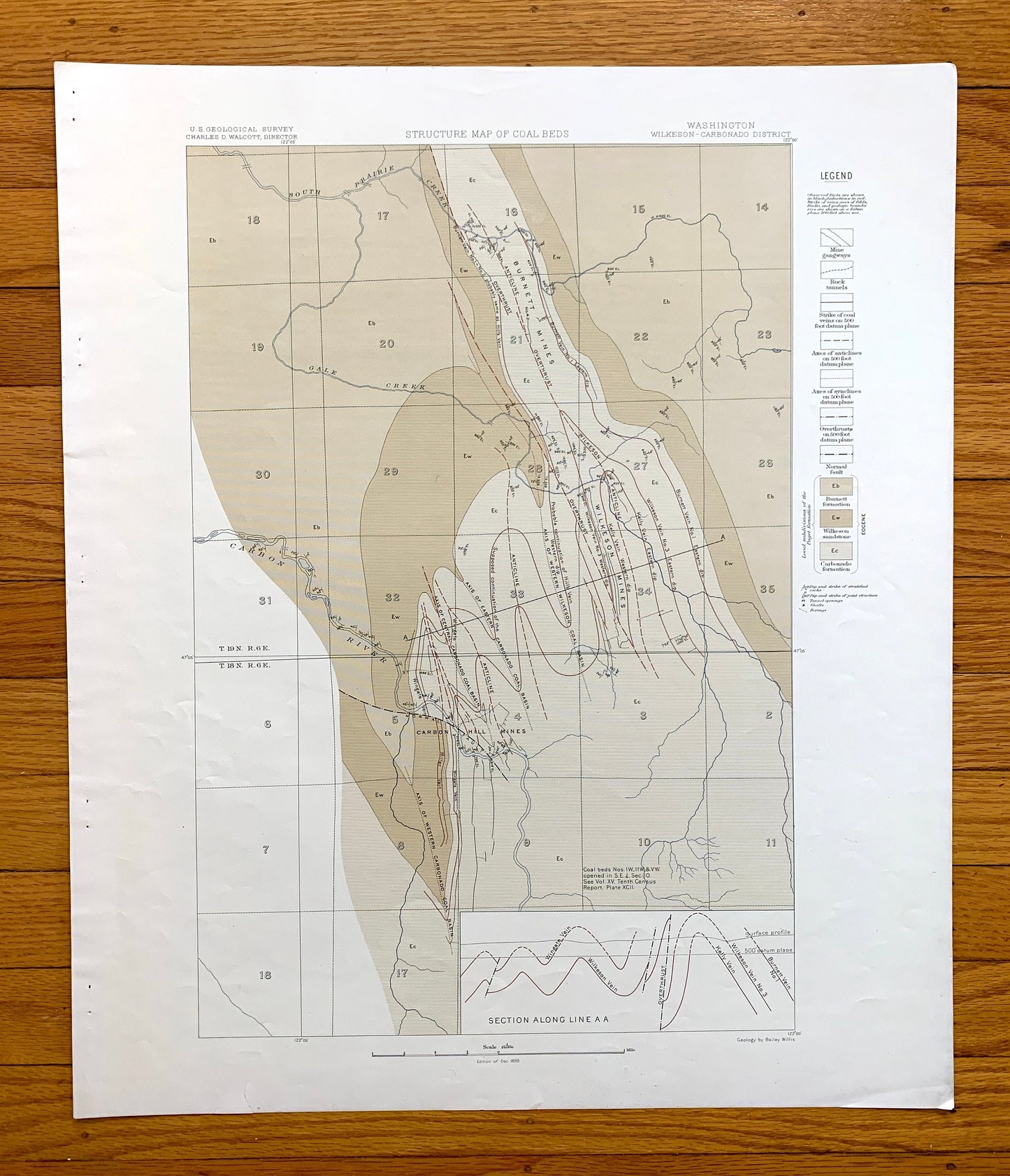 Antique Wilkeson, Washington 1899 US Geological Survey Topographic Map – Carbonado, Fairfax, Carbon River, Pierce County, Gleason Hill WA