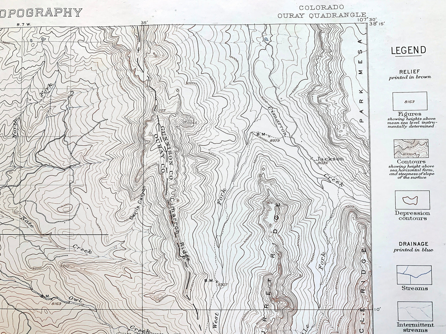 Antique Ouray, Colorado 1904 US Geological Survey Topographic Map – Uncompahgre National Forest, Gunnison, Hinsdale County, Chimney Peak