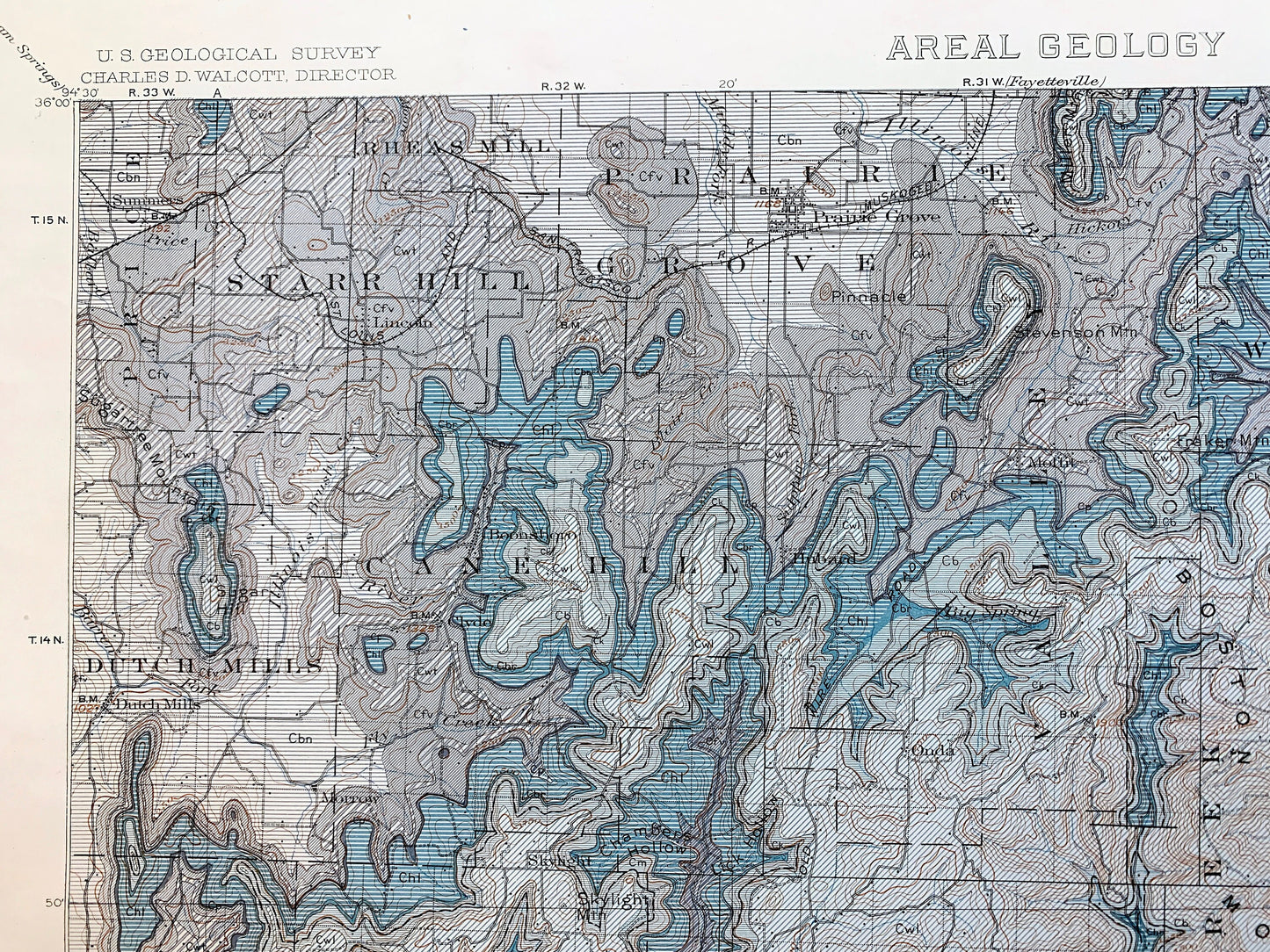 Antique Winslow, Arkansas 1907 US Geological Survey Topographic Map – Washington, Crawford County, White River, Boston Mountains, Jasper AR