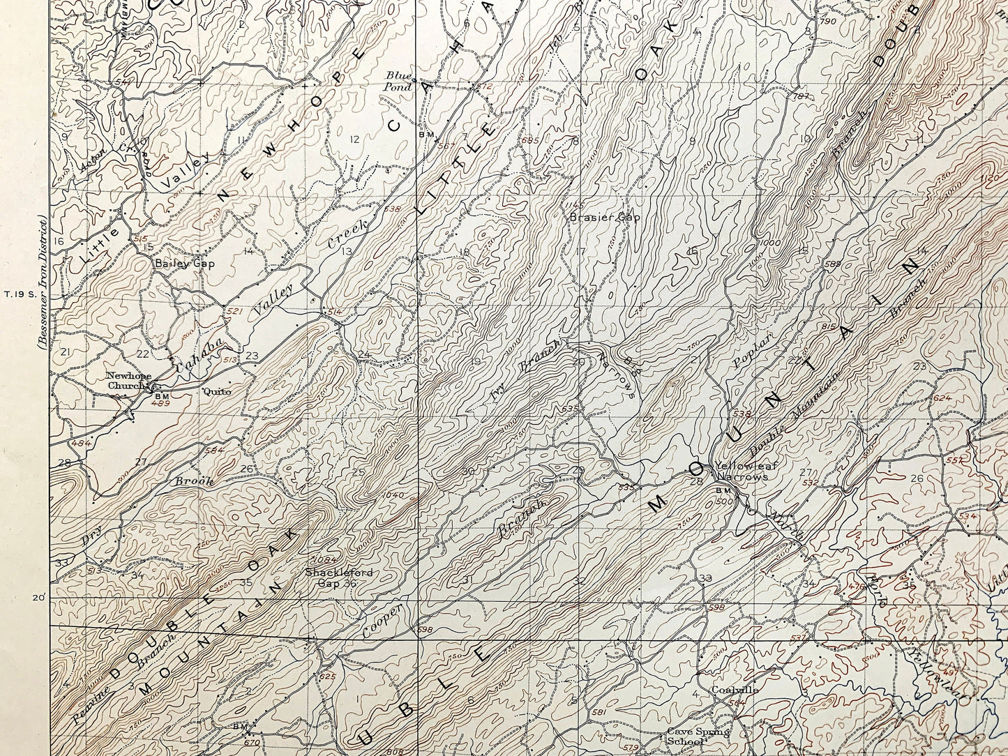 Antique Vandiver, Alabama 1908 US Geological Survey Topographic Map – Gary, Merkel, East Saginaw, Nelson Mill, Jefferson, Shelby County, AL