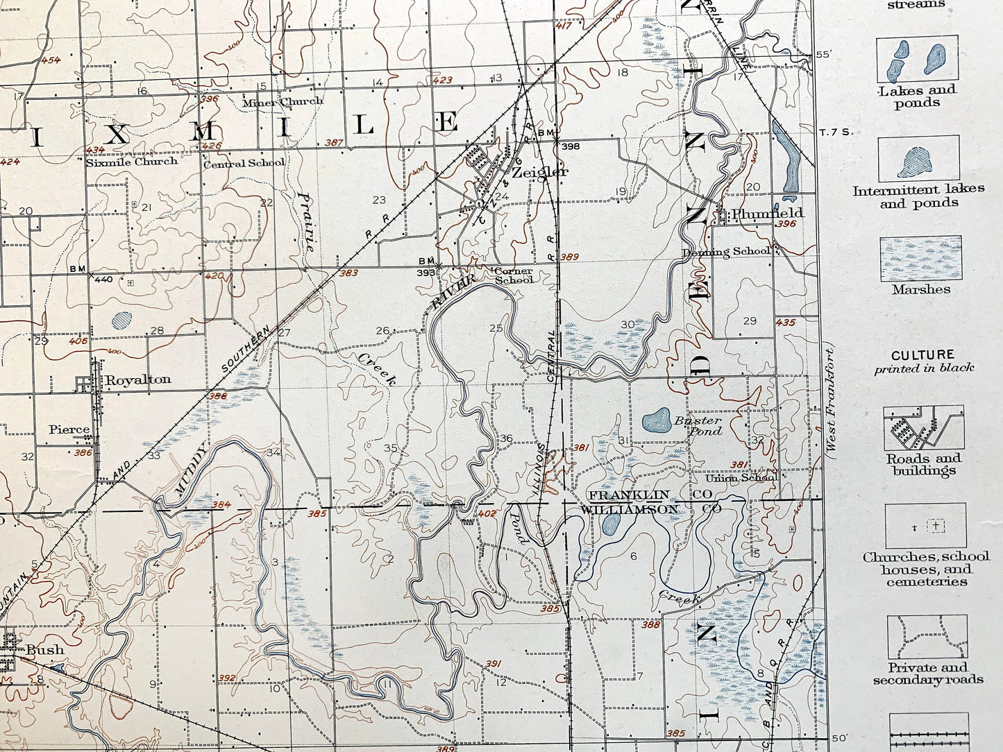 Antique Herrin, Illinois 1910 US Geological Survey Topographic Map – Carbondale, De Soto, Franklin, Williamson, Jackson, Perry County, IL