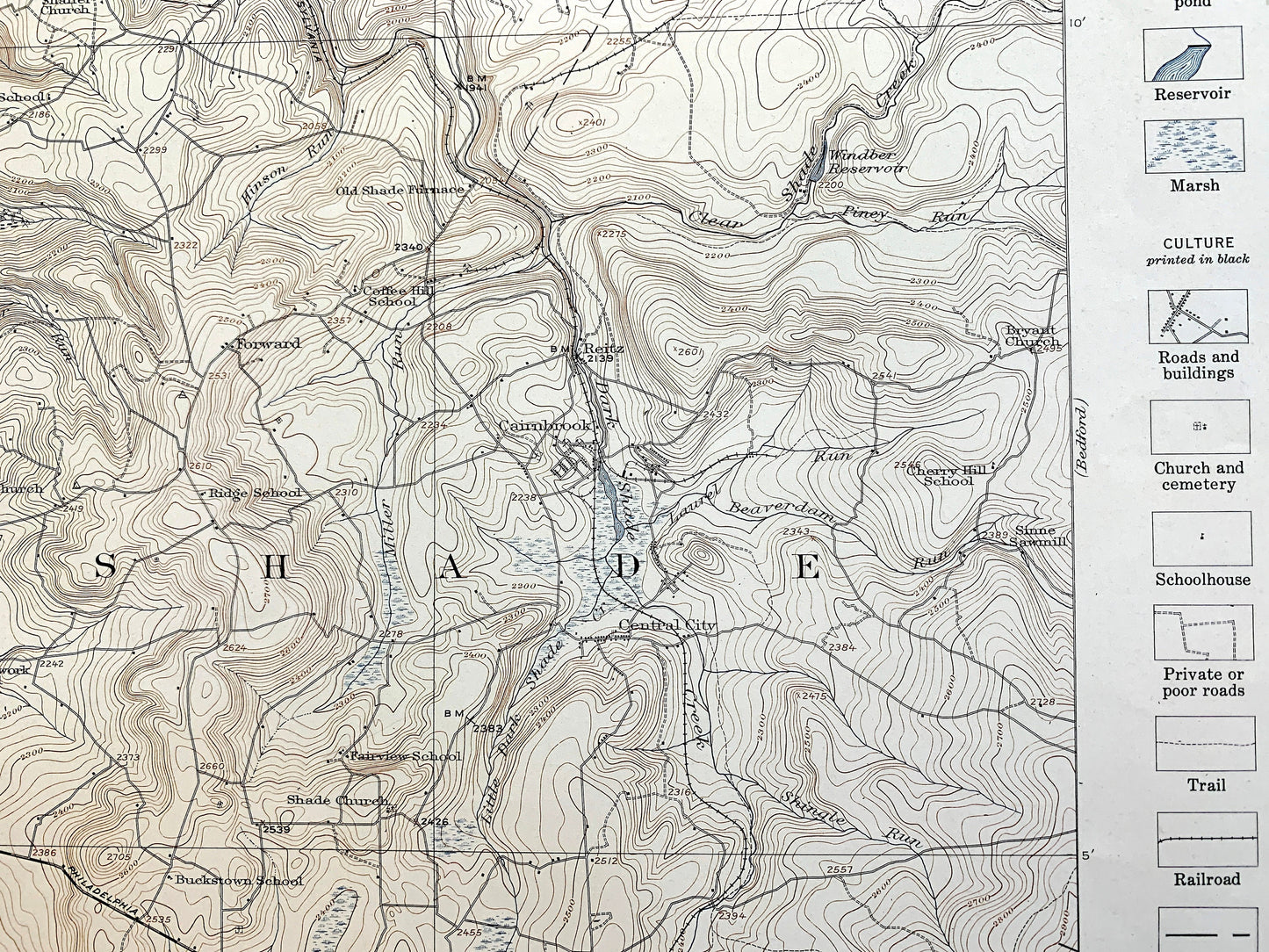 Antique Windber, Pennsylvania 1916 US Geological Survey Topographic Map – Paint, Shade, Stonycreek, Bedford, Cambria, Somerset County, PA