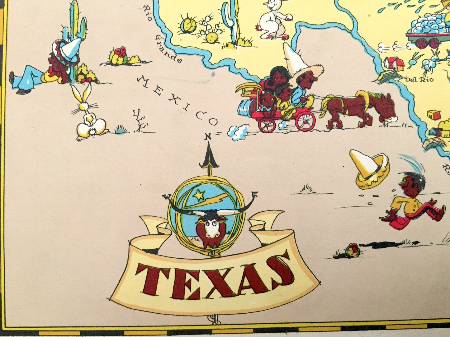 Antique 1935 Texas State Map from Our Gay Geography by Ruth Taylor – Houston, San Antonio, Dallas, Austin, Fort Worth, El Paso, Arlington TX