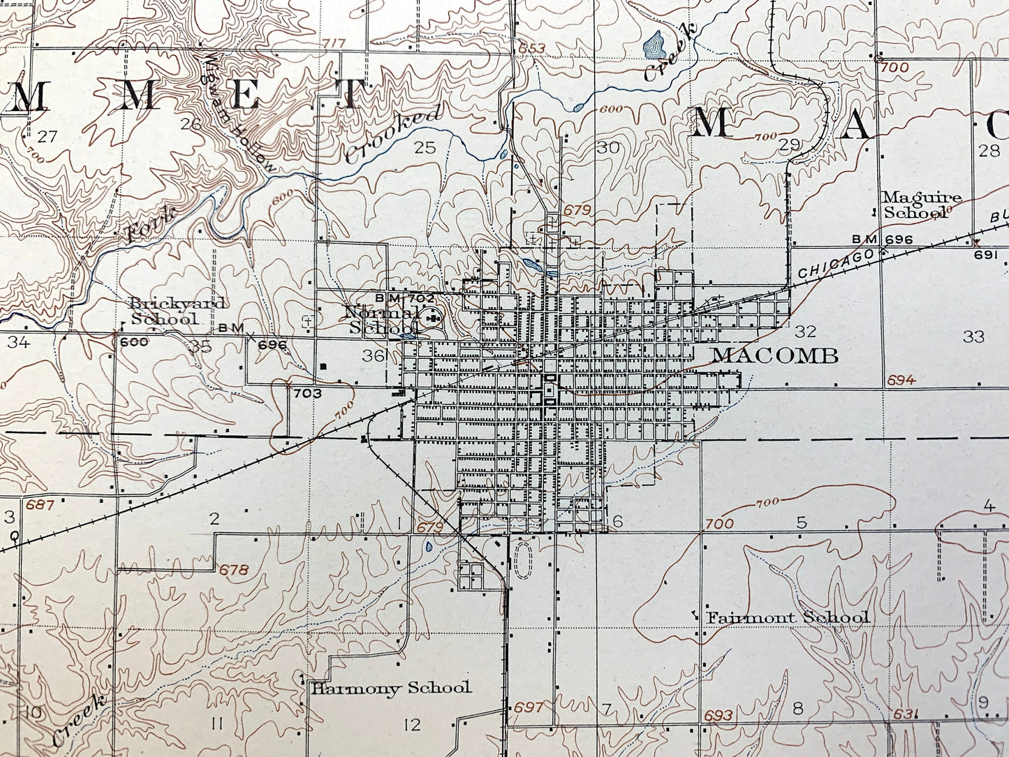 Antique Macomb, Illinois 1914 US Geological Survey Topographic Map – McDonough, Schuyler County, Bethel, Industry, Emmet, Mound, Bardolph IL