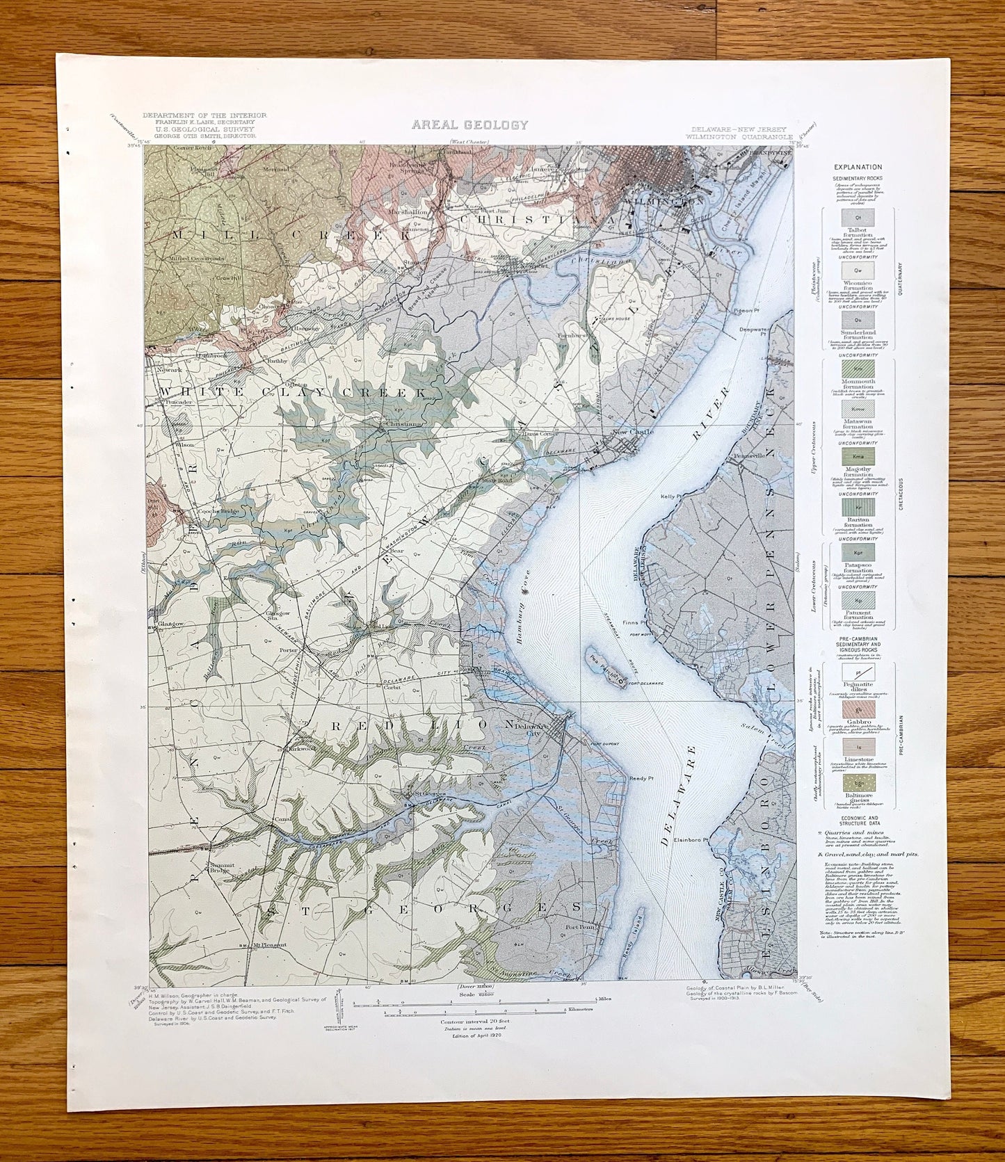 Antique Wilmington, Delaware 1920 US Geological Survey Topographic Map – Newcastle County, Delaware City, Christiana, Brandywine, Newport DE