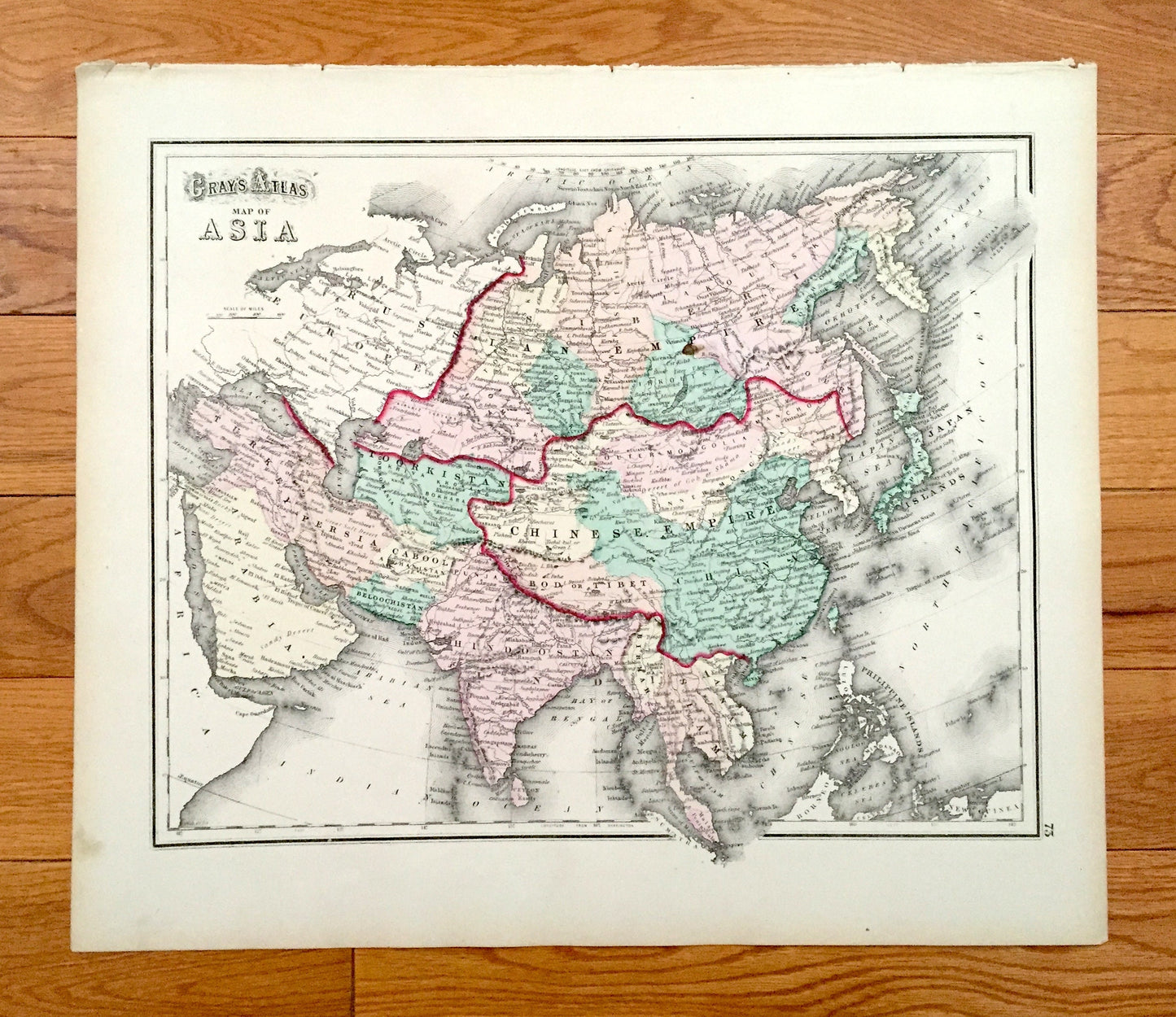 Antique 1874 Asia and Oceania Map from O.W. Gray's Atlas of United States of America; Stedman, Brown & Lyon – India, Australia, Middle East