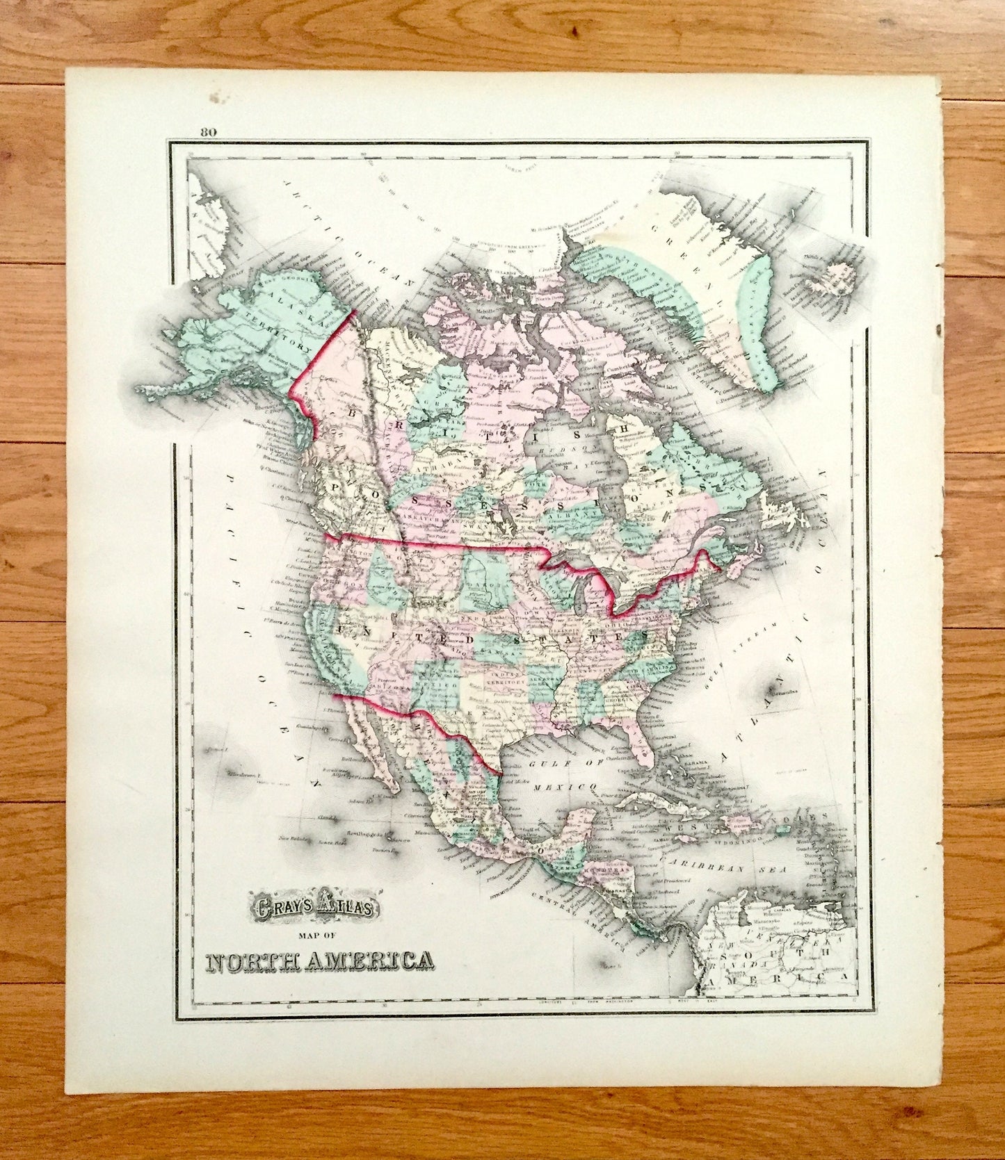 Antique 1874 North America and South America Map from O.W. Gray's Atlas of United States of America; Stedman, Brown & Lyon – USA, Brazil