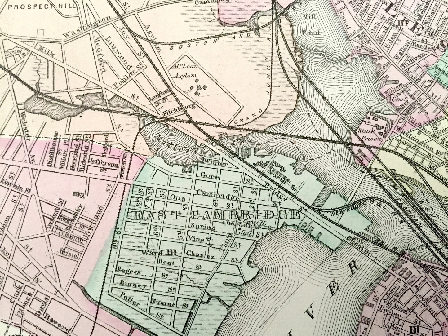 Antique 1874 Boston / Massachusetts State Map from O.W. Gray's Atlas of United States of America; Stedman, Brown & Lyon – Rhode Island