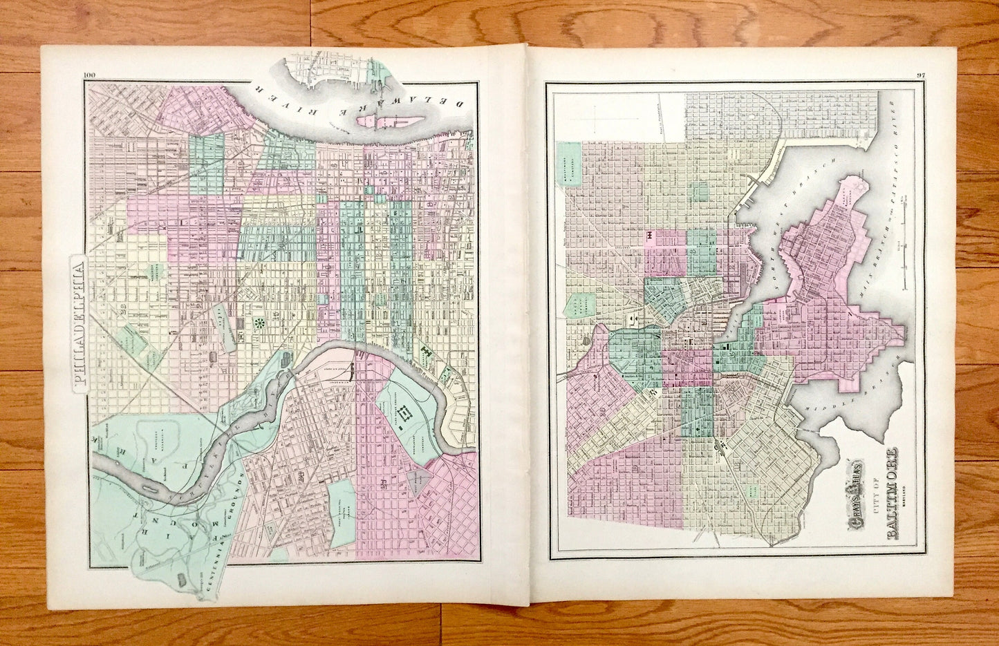 Antique 1874 Pennsylvania State / Baltimore / Philadelphia Map from O.W. Gray's Atlas of United States of America; Stedman, Brown & Lyon
