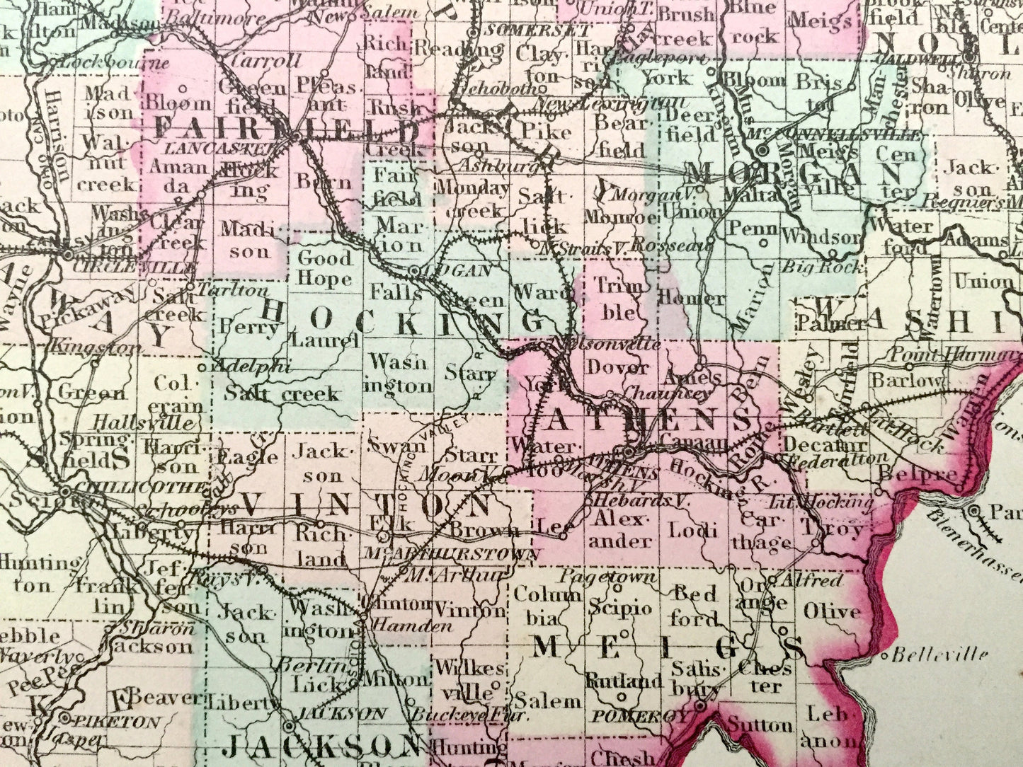 Antique 1874 Ohio / Kentucky and Tennessee State Map from O.W. Gray's Atlas of United States of America; Stedman, Brown & Lyon – Louisville