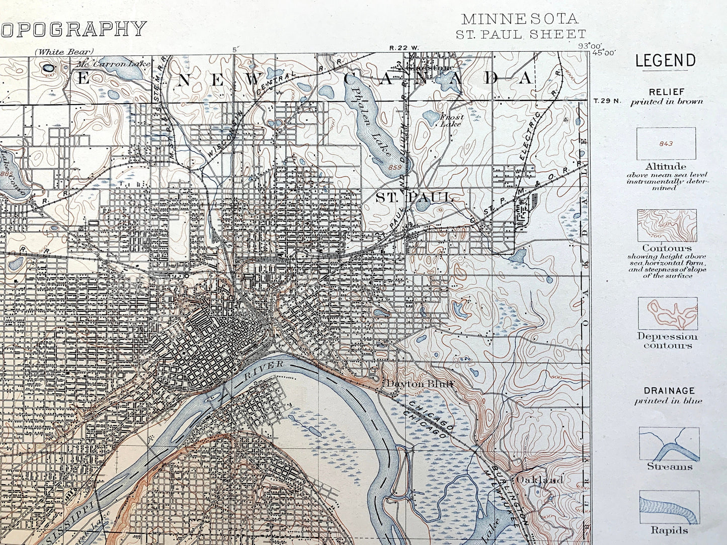 Antique St Paul, Minnesota 1896 US Geological Survey Topographic Map – Minneapolis, Richfield, Bloomington, Mendota, Eagan, Burnsville, MN