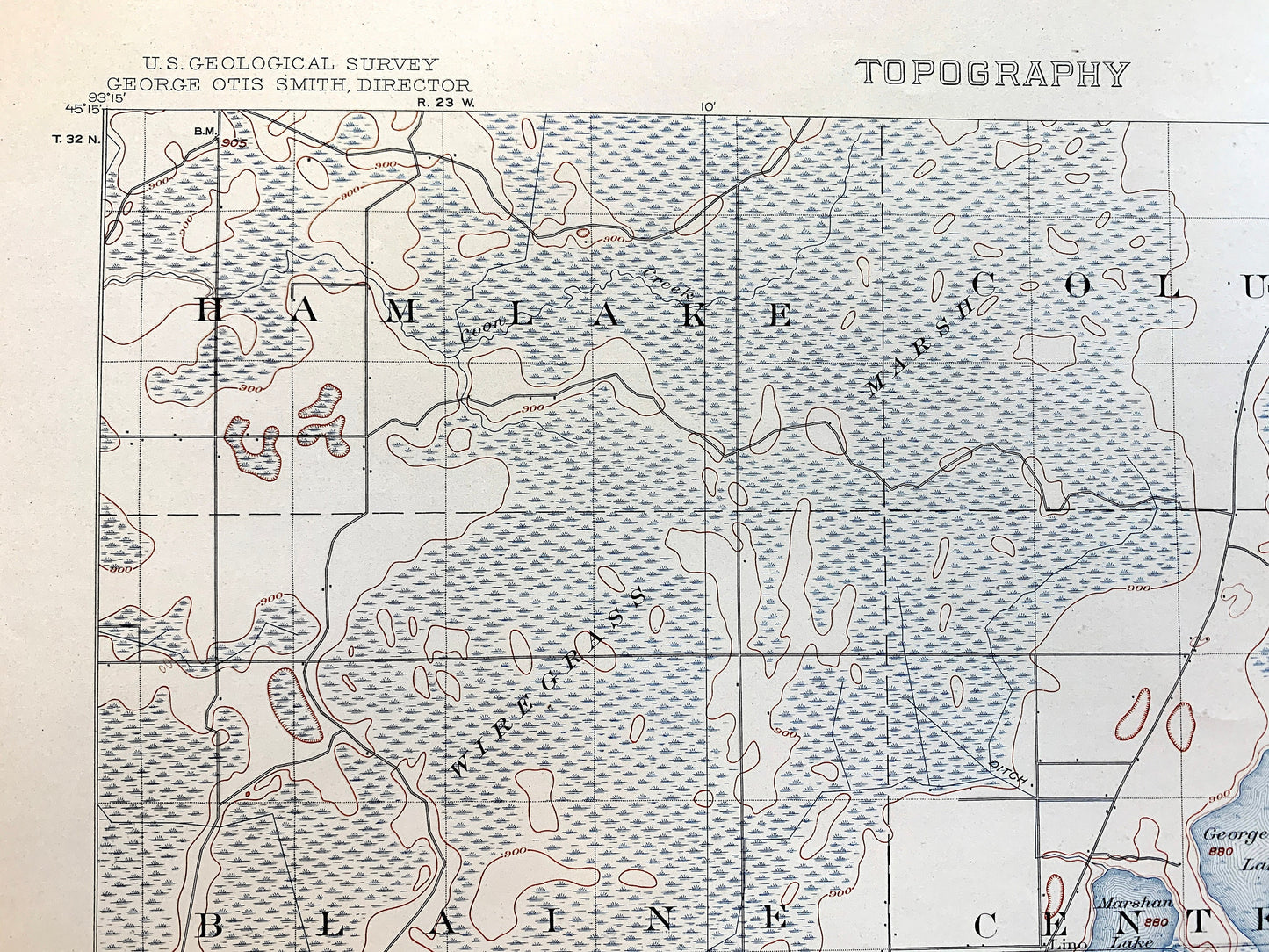 Antique White Bear, Minnesota 1902 US Geological Survey Topographic Map – Minneapolis, Twin Cities, Rose, Fridley, St Anthony, Mounds View
