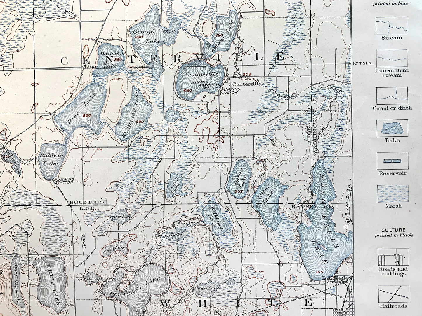 Antique White Bear, Minnesota 1902 US Geological Survey Topographic Map – Minneapolis, Twin Cities, Rose, Fridley, St Anthony, Mounds View