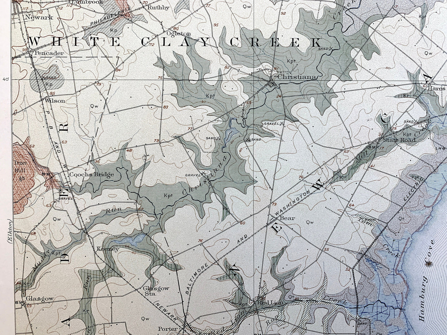 Antique Wilmington, Delaware 1920 US Geological Survey Topographic Map – Newcastle County, Delaware City, Christiana, Brandywine, Newport DE