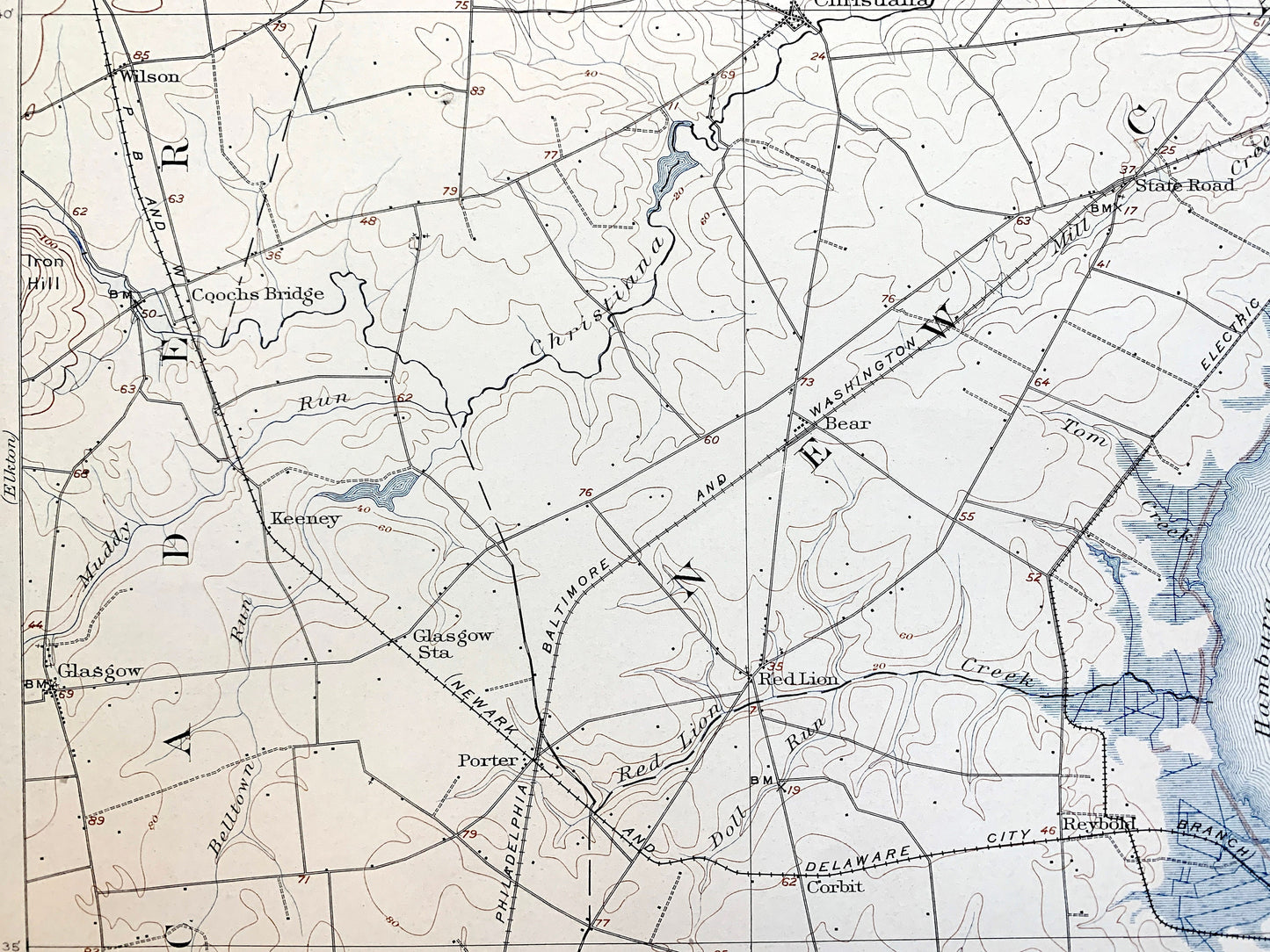 Antique Wilmington, Delaware 1906 US Geological Survey Topographic Map – Newcastle County, Delaware City, Christiana, Brandywine, Newport DE