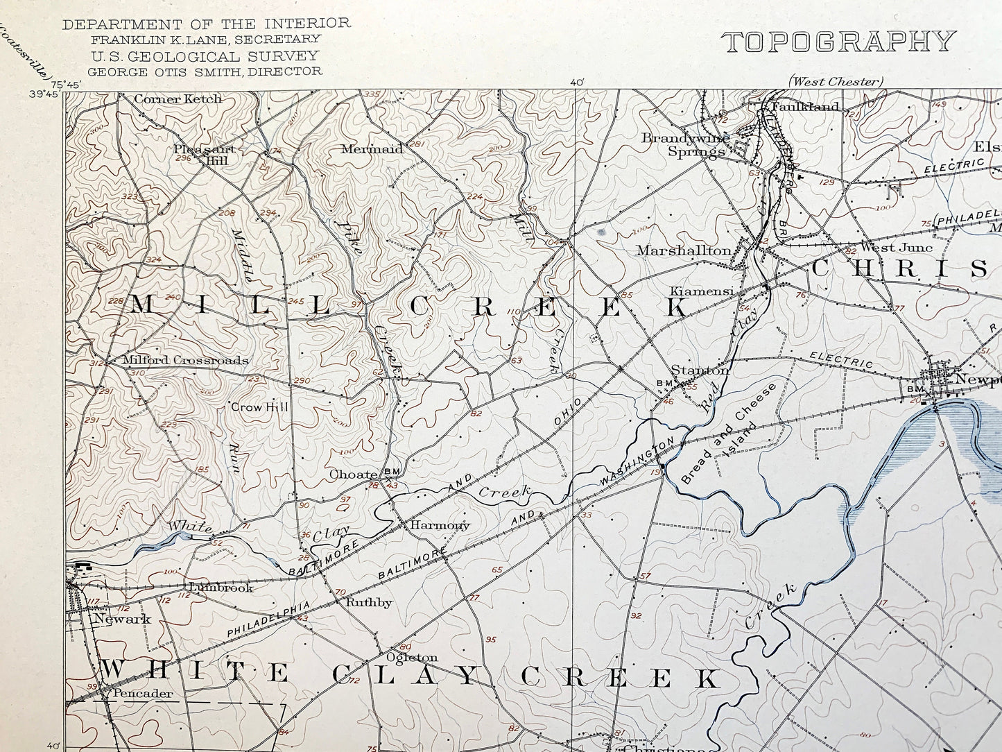 Antique Wilmington, Delaware 1906 US Geological Survey Topographic Map – Newcastle County, Delaware City, Christiana, Brandywine, Newport DE
