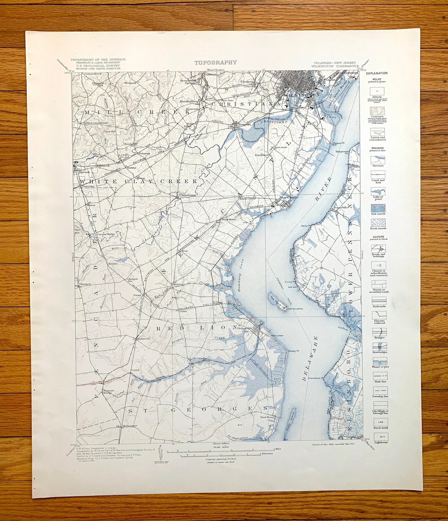 Antique Wilmington, Delaware 1906 US Geological Survey Topographic Map – Newcastle County, Delaware City, Christiana, Brandywine, Newport DE
