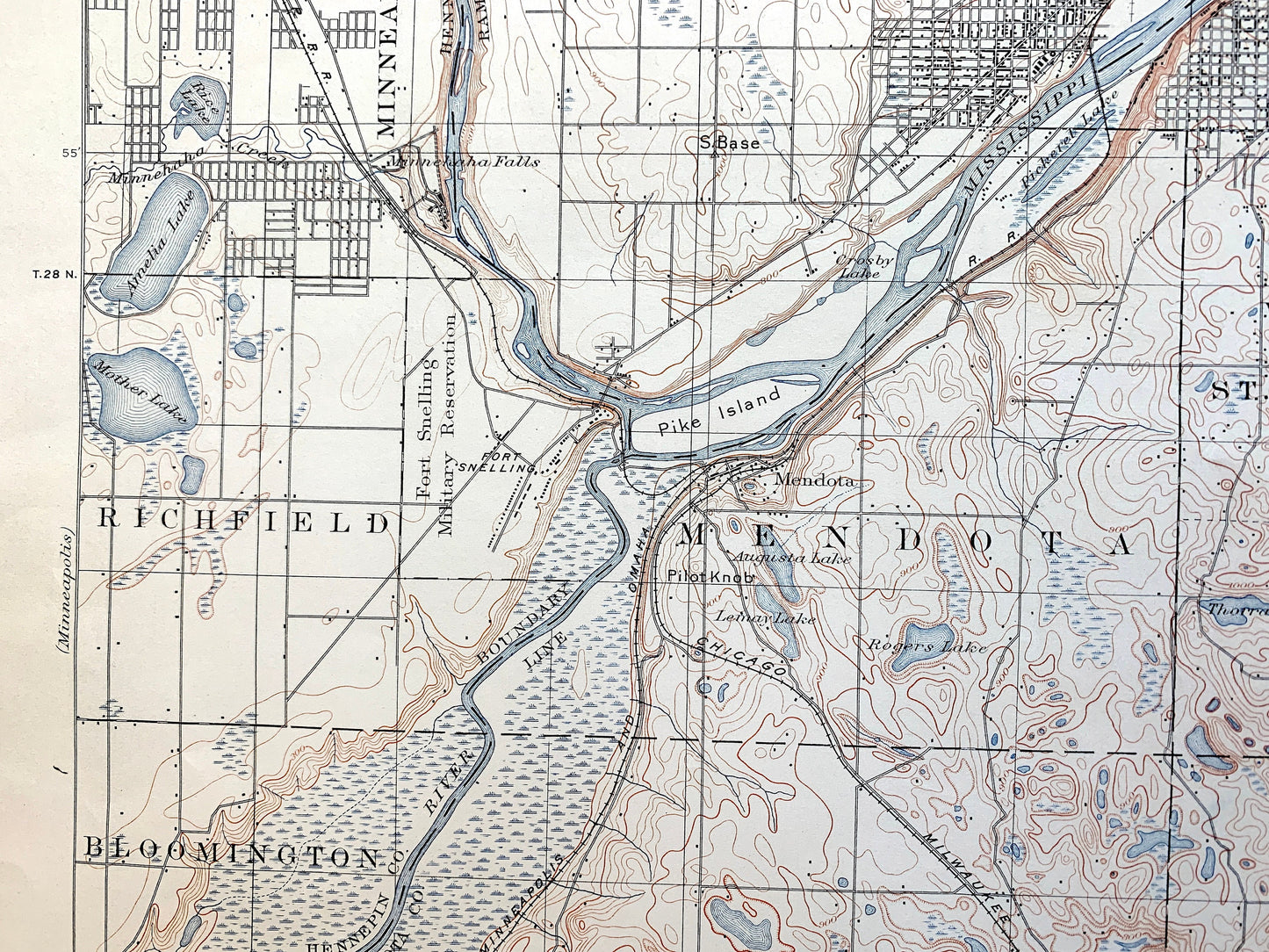 Antique St Paul, Minnesota 1896 US Geological Survey Topographic Map – Minneapolis, Richfield, Bloomington, Mendota, Eagan, Burnsville, MN