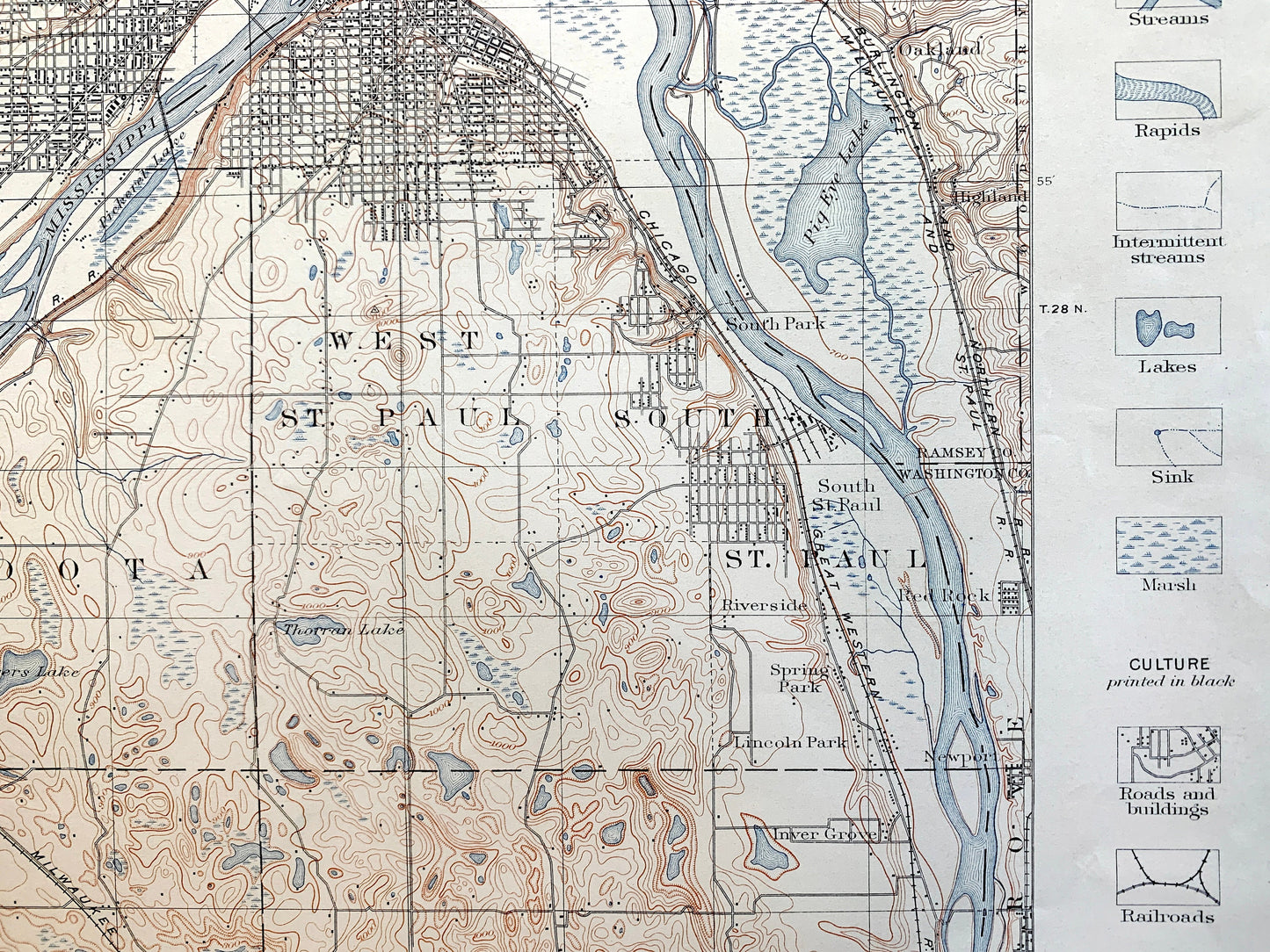 Antique St Paul, Minnesota 1896 US Geological Survey Topographic Map – Minneapolis, Richfield, Bloomington, Mendota, Eagan, Burnsville, MN