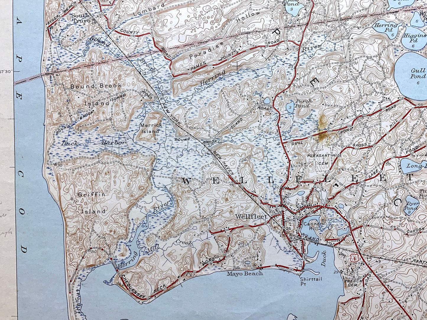 Antique Wellfleet, Massachusetts 1944 US Geological Survey Topographic Map – Barnstable County, Cape Cod, Truro, Eastham, Mayo Beach, MA