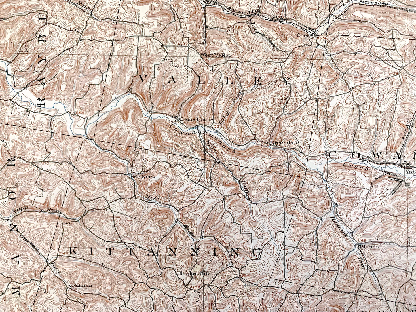 Antique Rural Valley, Pennsylvania 1903 US Geological Survey Topographic Map – Armstrong, Clarion County, Cowanshannock, Kittanning, PA