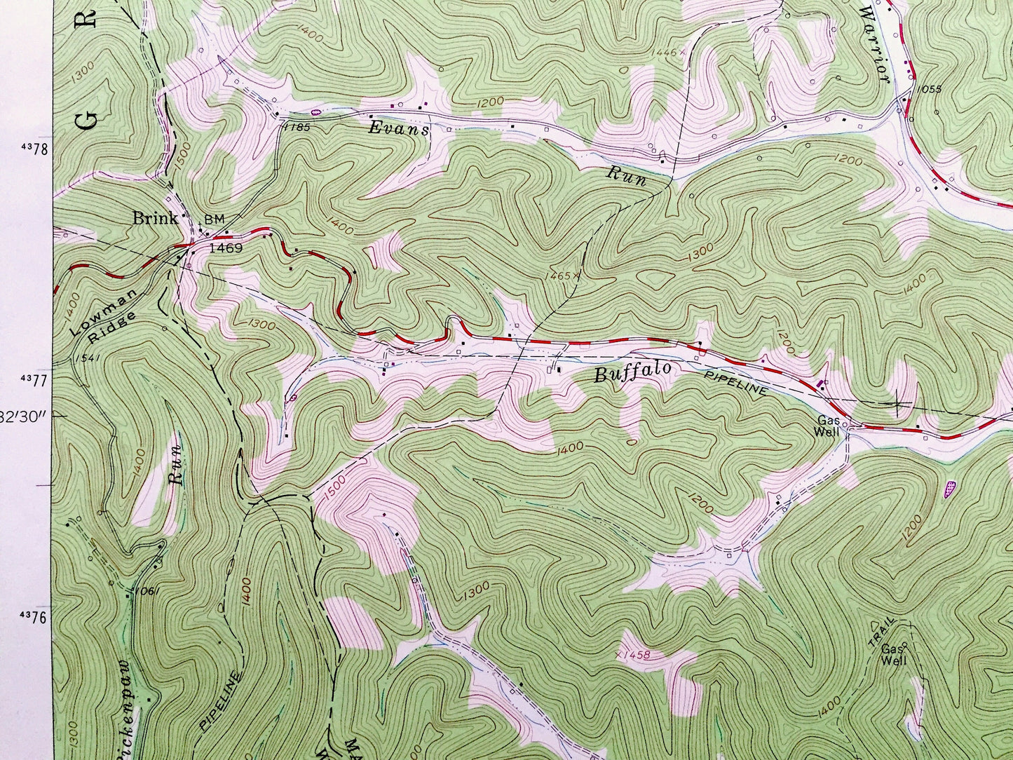 Antique Glover Gap, West Virginia 1960 US Geological Survey Topographic Map – Marion, Wetzel County, Church, Mannington, Grant, Brink, WV