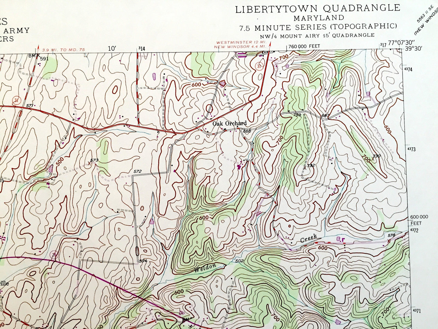 Antique Libertytown, Maryland 1944 US Geological Survey Topographic Map – Frederick, Carroll County, Oldfield, Unionville, Linganore, MD