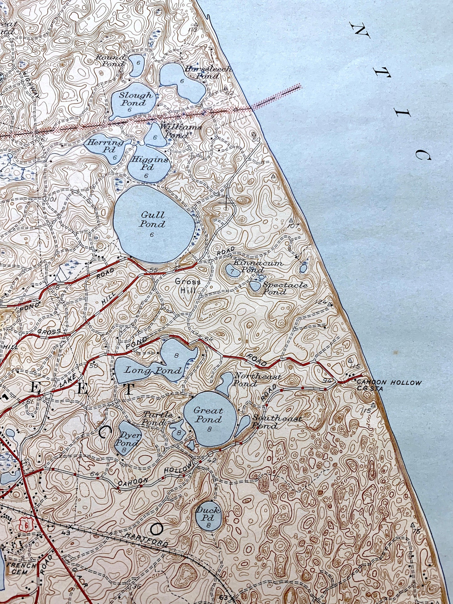 Antique Wellfleet, Massachusetts 1944 US Geological Survey Topographic Map – Barnstable County, Cape Cod, Truro, Eastham, Mayo Beach, MA