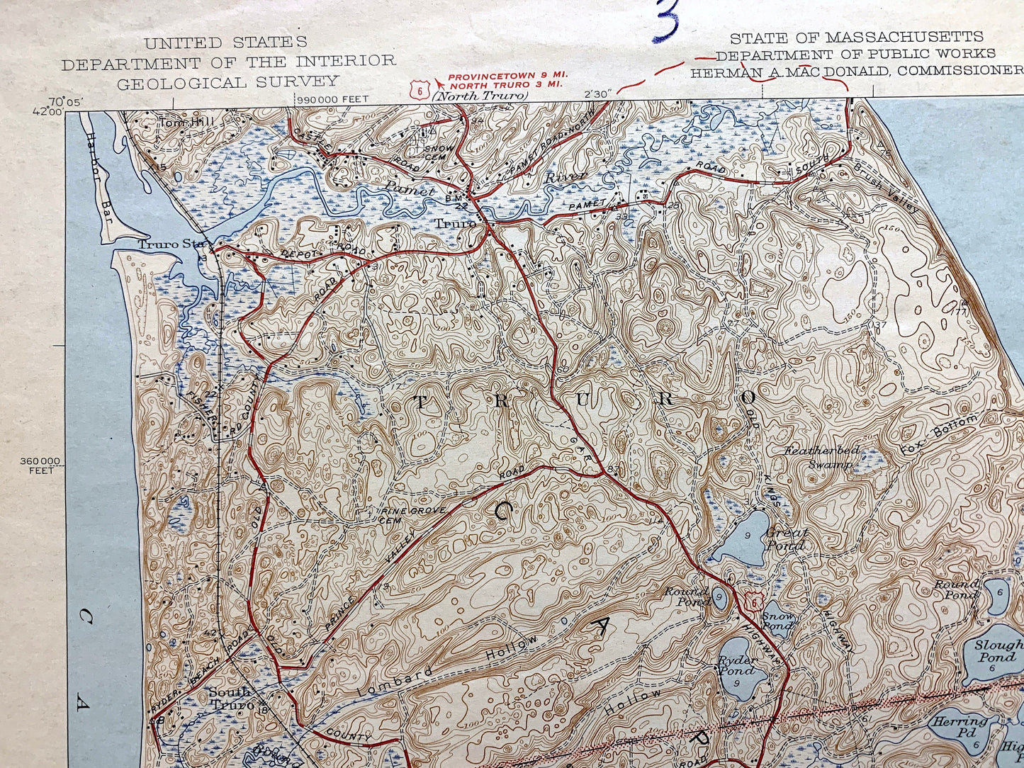 Antique Wellfleet, Massachusetts 1944 US Geological Survey Topographic Map – Barnstable County, Cape Cod, Truro, Eastham, Mayo Beach, MA