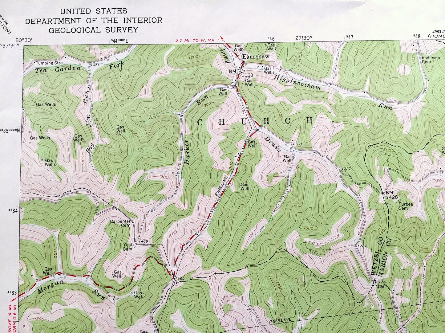 Antique Glover Gap, West Virginia 1960 US Geological Survey Topographic Map – Marion, Wetzel County, Church, Mannington, Grant, Brink, WV