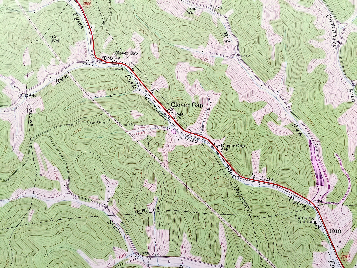 Antique Glover Gap, West Virginia 1960 US Geological Survey Topographic Map – Marion, Wetzel County, Church, Mannington, Grant, Brink, WV